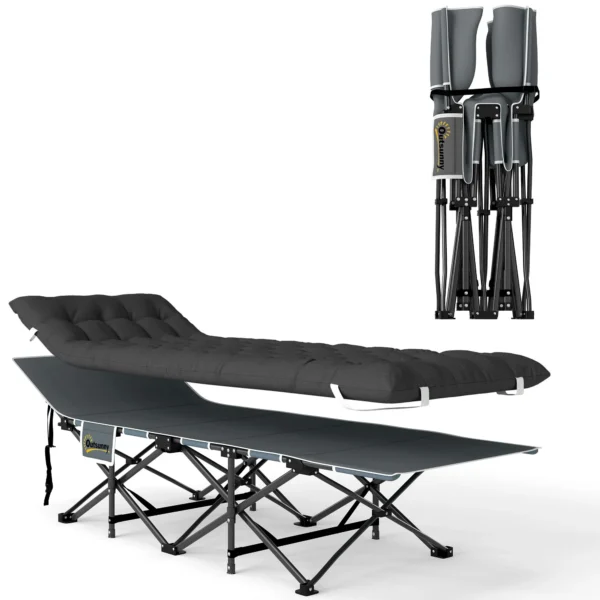 Folding Camping Cot with Inclined Headrest and Removable Mattress, 196x68x37 cm, Black