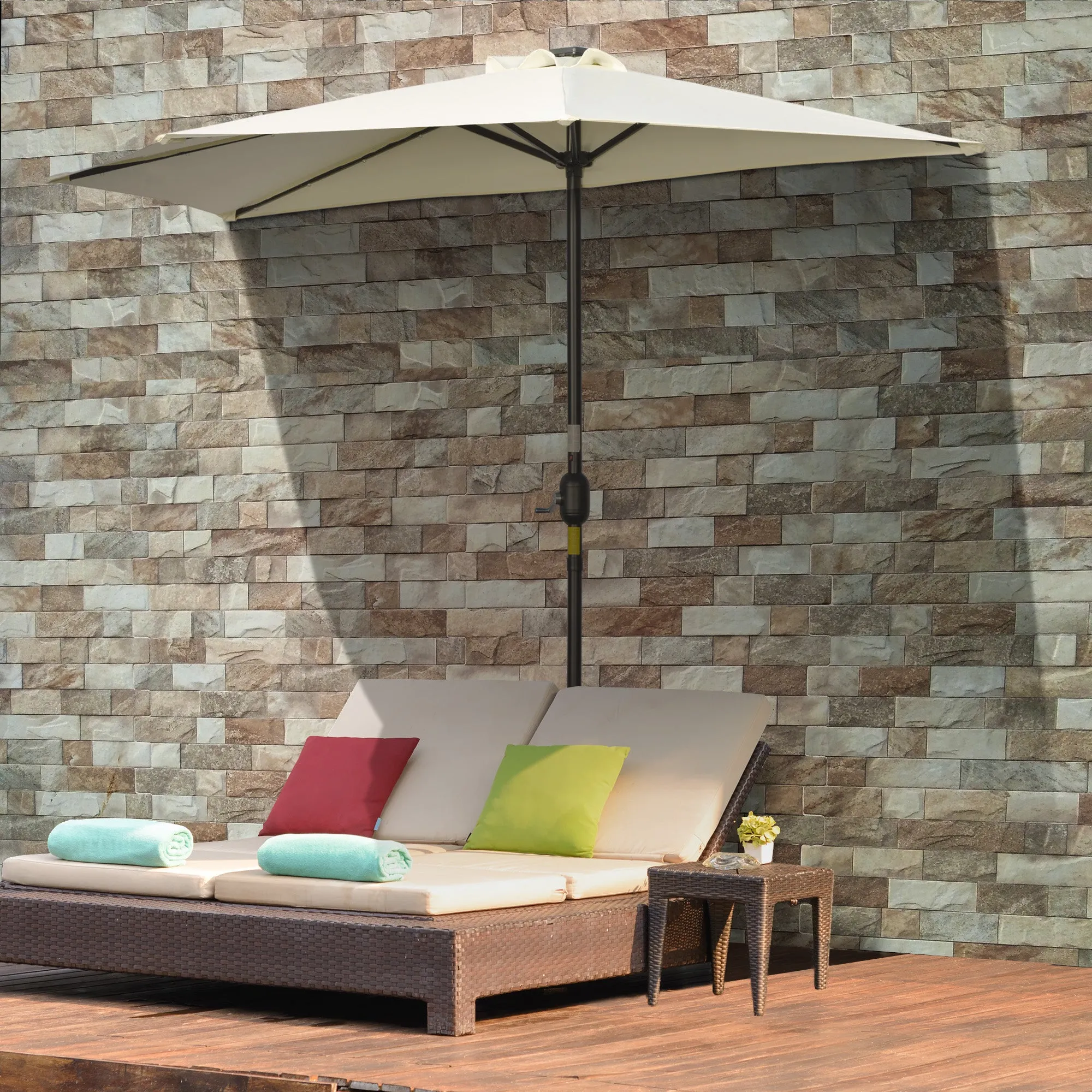 Semicircular Umbrella with Crank, 20 LED Lights and Solar Panel, 265x135x240 cm, Beige - Image 2