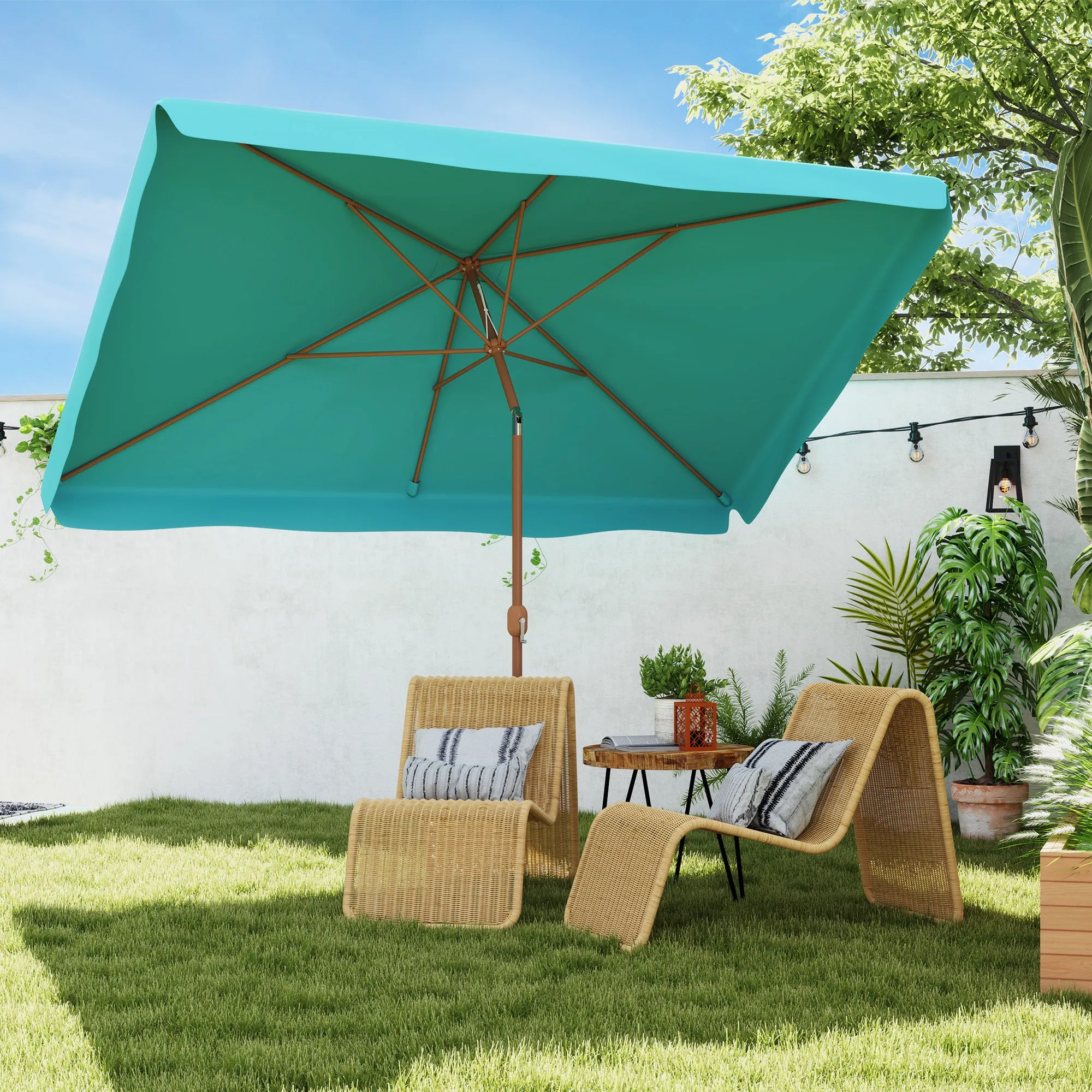 Garden Umbrella 2x3 m with Crank Opening, Tilting and Anti UV 50+, Turquoise - Image 2