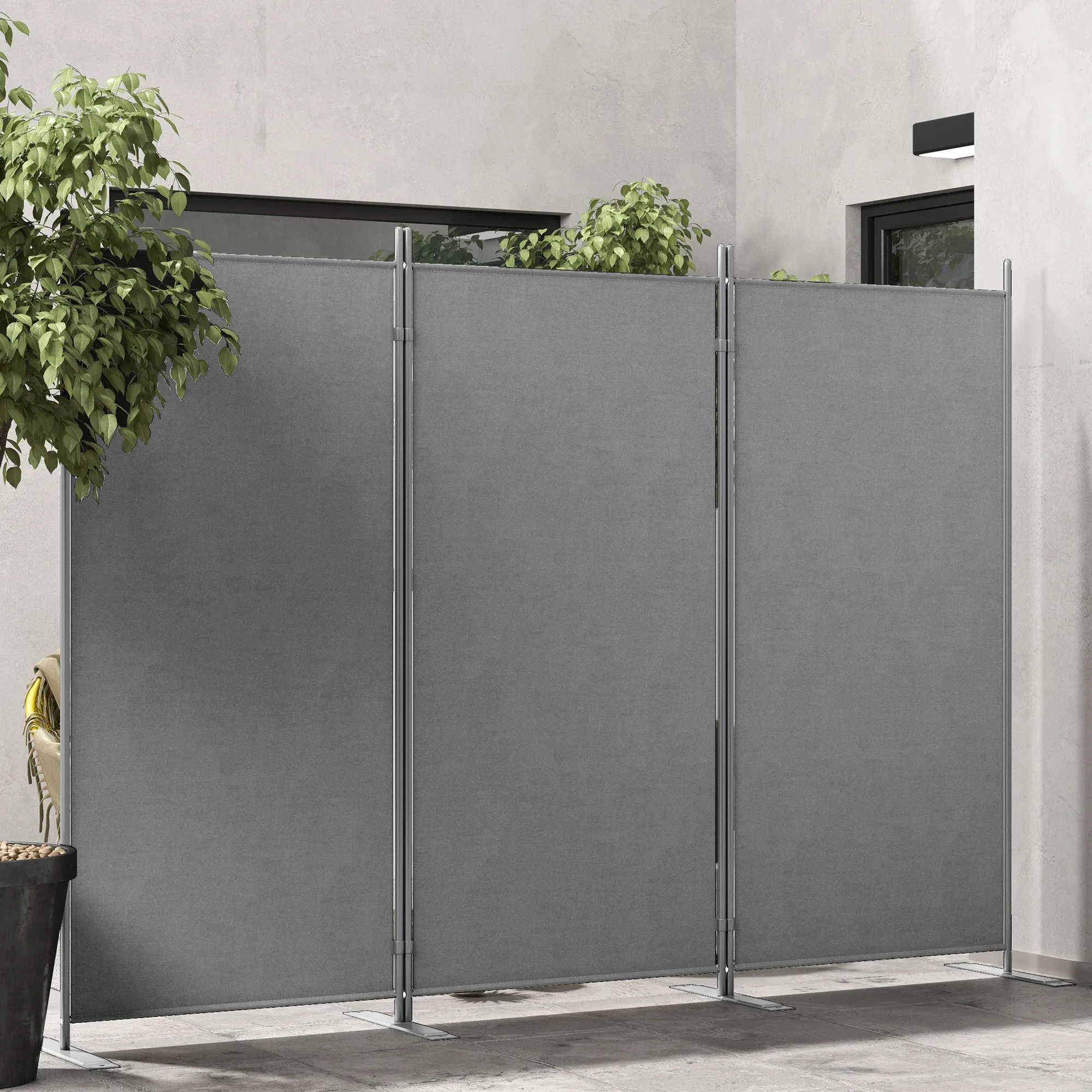 Outdoor Screen with 3 Folding and Adjustable Panels, in Polyester and Metal, 252x44x176 cm, Charcoal Gray - Image 2