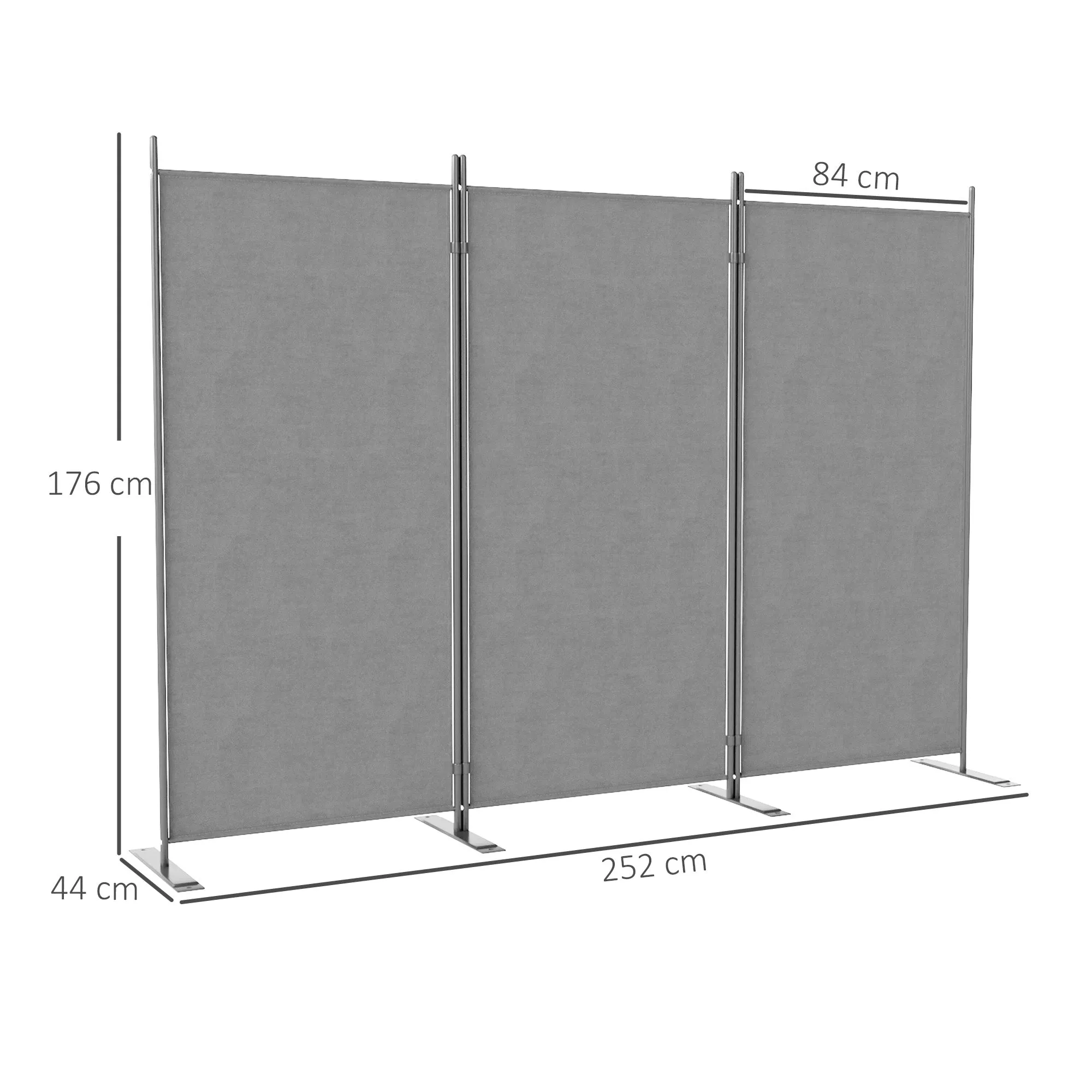 Outdoor Screen with 3 Folding and Adjustable Panels, in Polyester and Metal, 252x44x176 cm, Charcoal Gray - Image 3