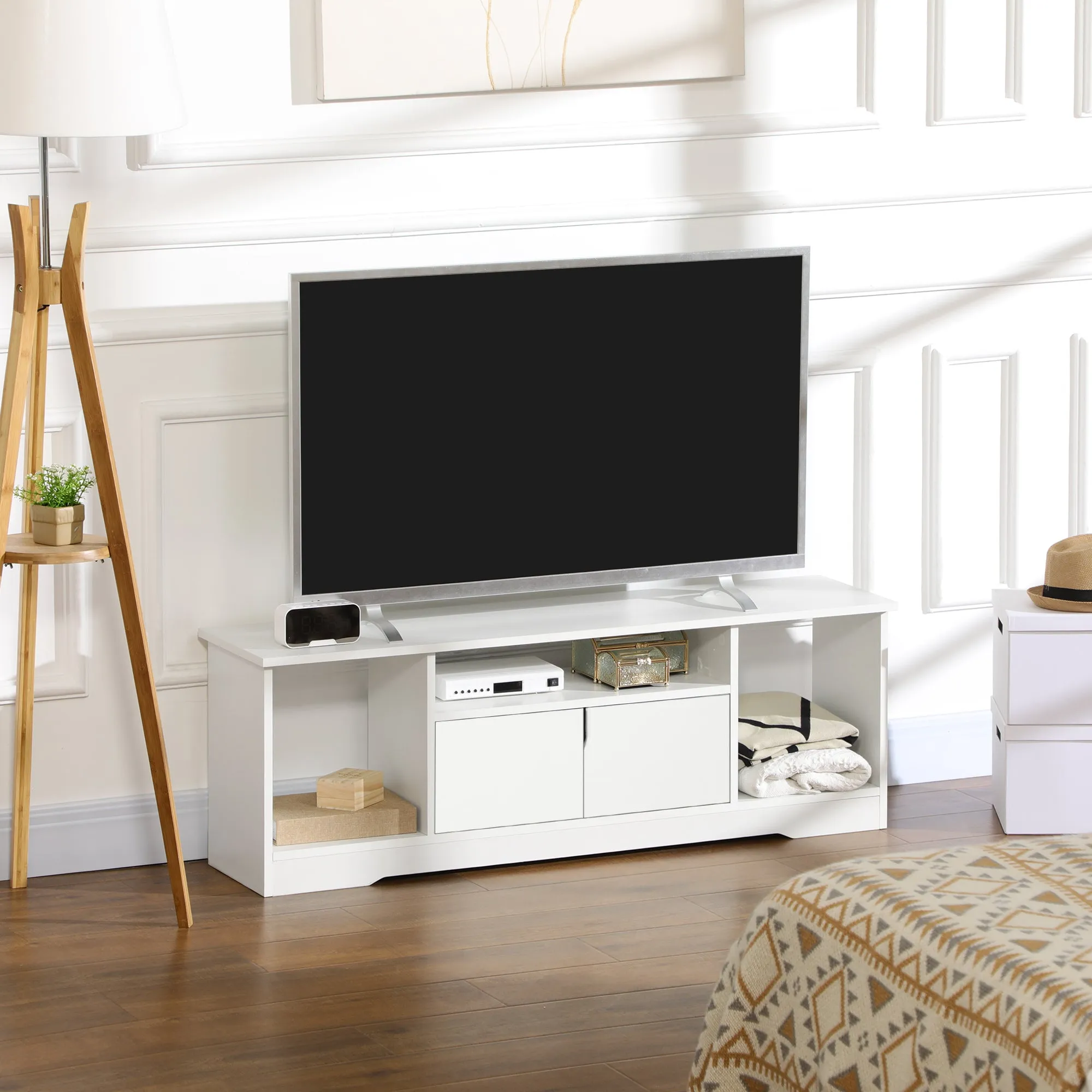 TV Cabinet up to 42" with Cabinet and Open Wooden Shelves, 120x30x41cm - Image 2