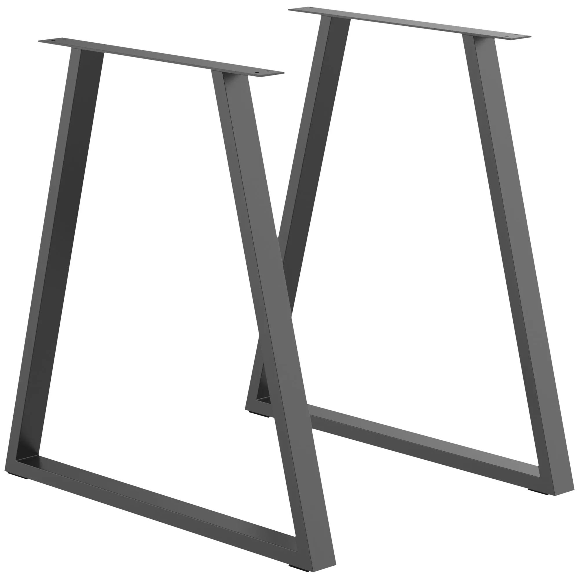 Set of 2 Trapezoidal Steel Table Legs with 6 Holes and 12 Screws, 70x5x72 cm, Black