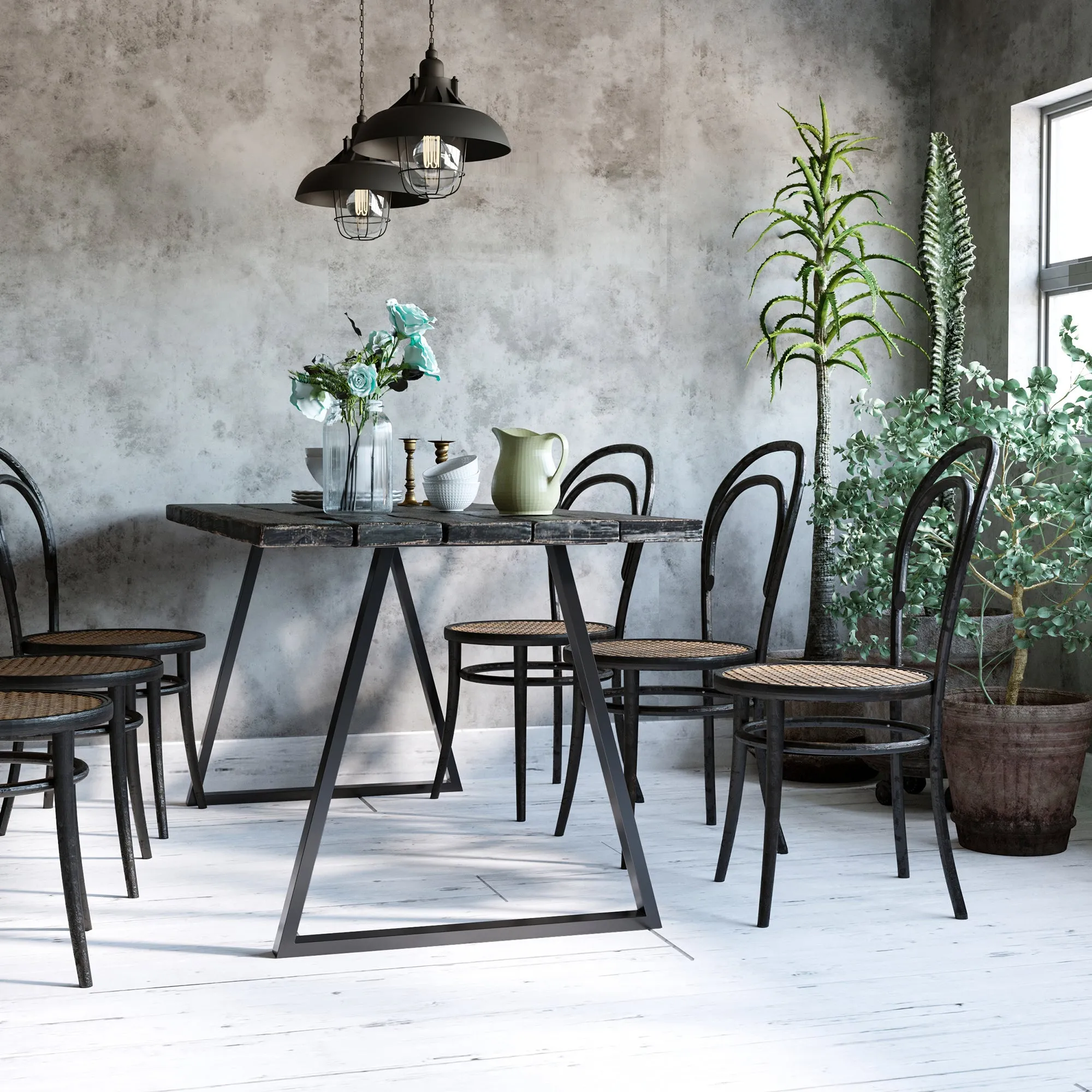 Set of 2 Trapezoidal Steel Table Legs with 6 Holes and 12 Screws, 70x5x72 cm, Black - Image 2