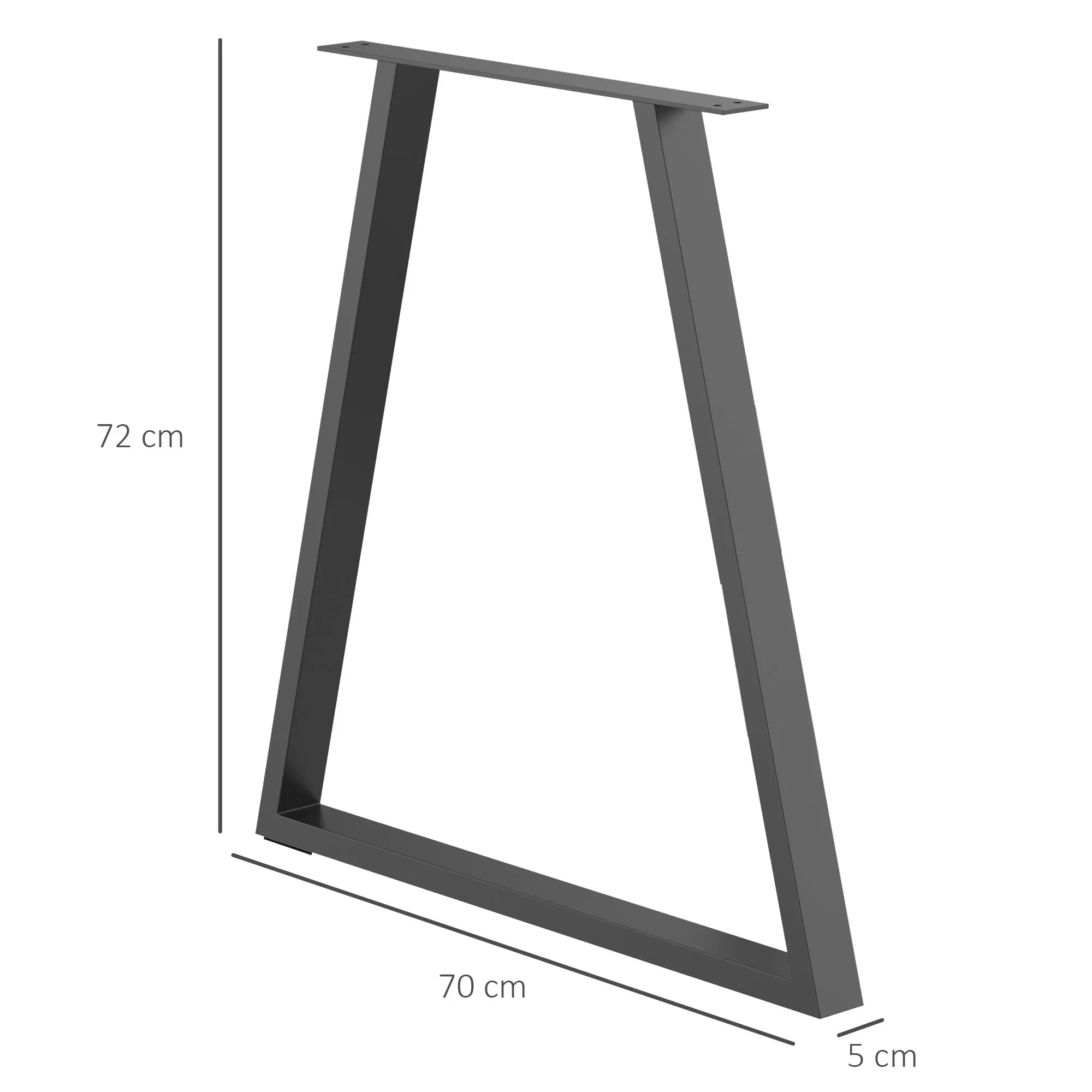 Set of 2 Trapezoidal Steel Table Legs with 6 Holes and 12 Screws, 70x5x72 cm, Black - Image 3