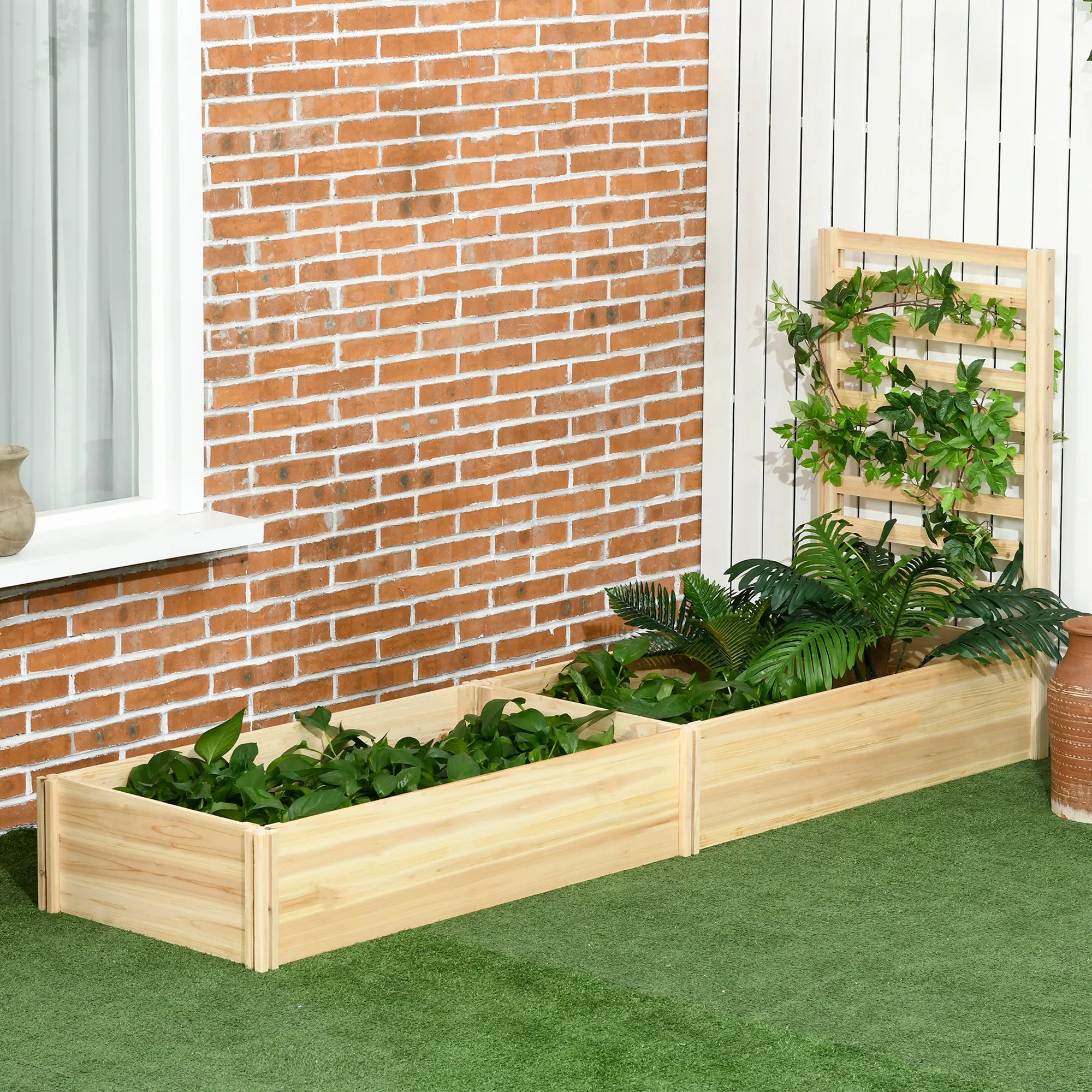 Planter with Trellis for Climbing and Open Bottom, in Fir Wood, 230x60x110 cm, Wood color - Image 2