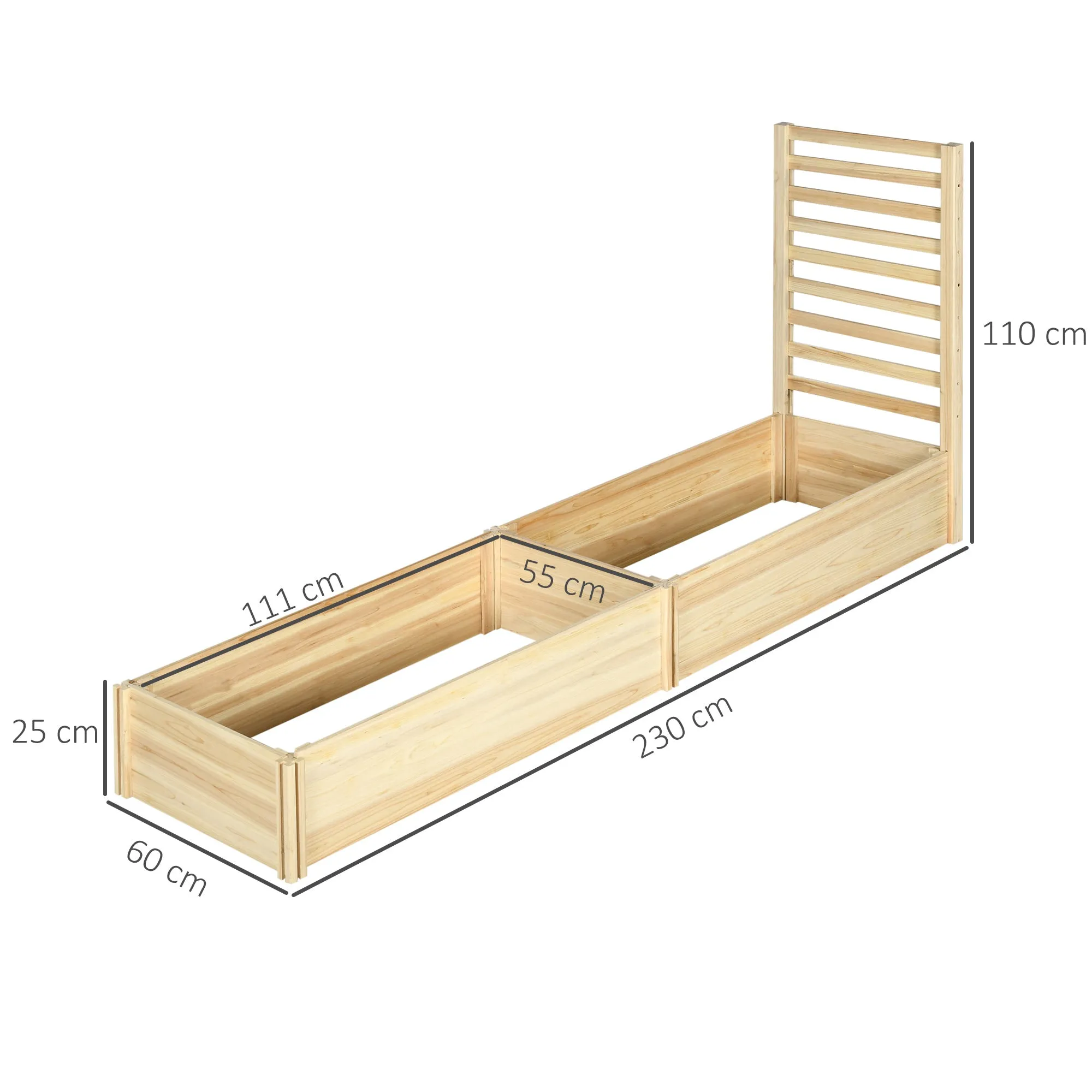 Planter with Trellis for Climbing and Open Bottom, in Fir Wood, 230x60x110 cm, Wood color - Image 3
