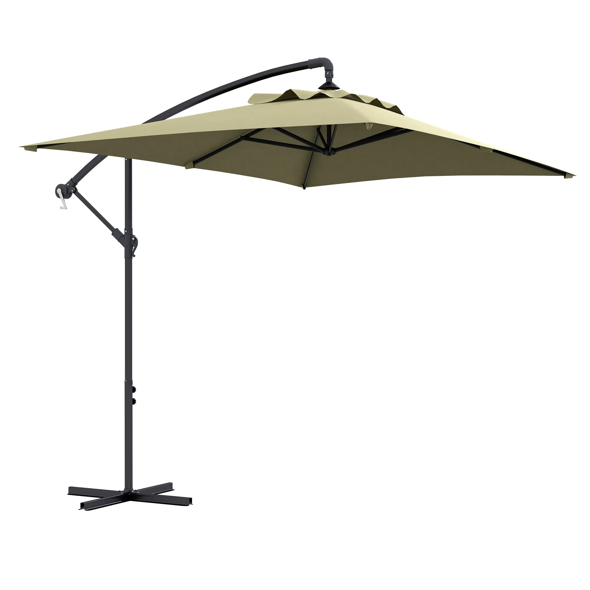 Decentralized Garden Umbrella with Cross Base and Crank Opening, 294x193cm, Beige