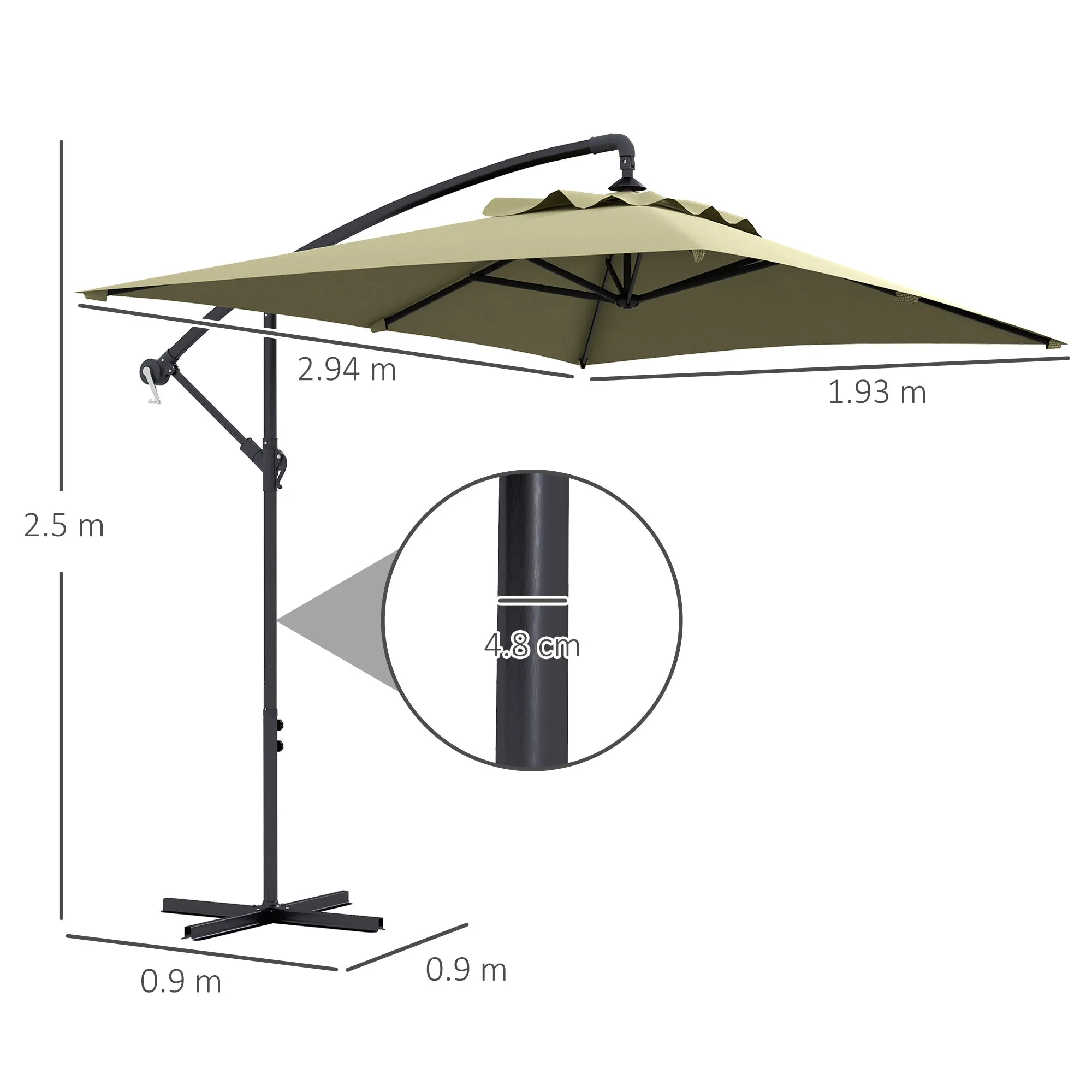 Decentralized Garden Umbrella with Cross Base and Crank Opening, 294x193cm, Beige - Image 3