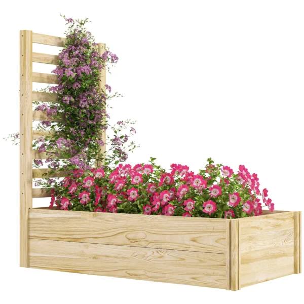 Planter with Trellis for Climbing and Open Bottom, in Fir Wood, 115x60x110 cm, Wood color
