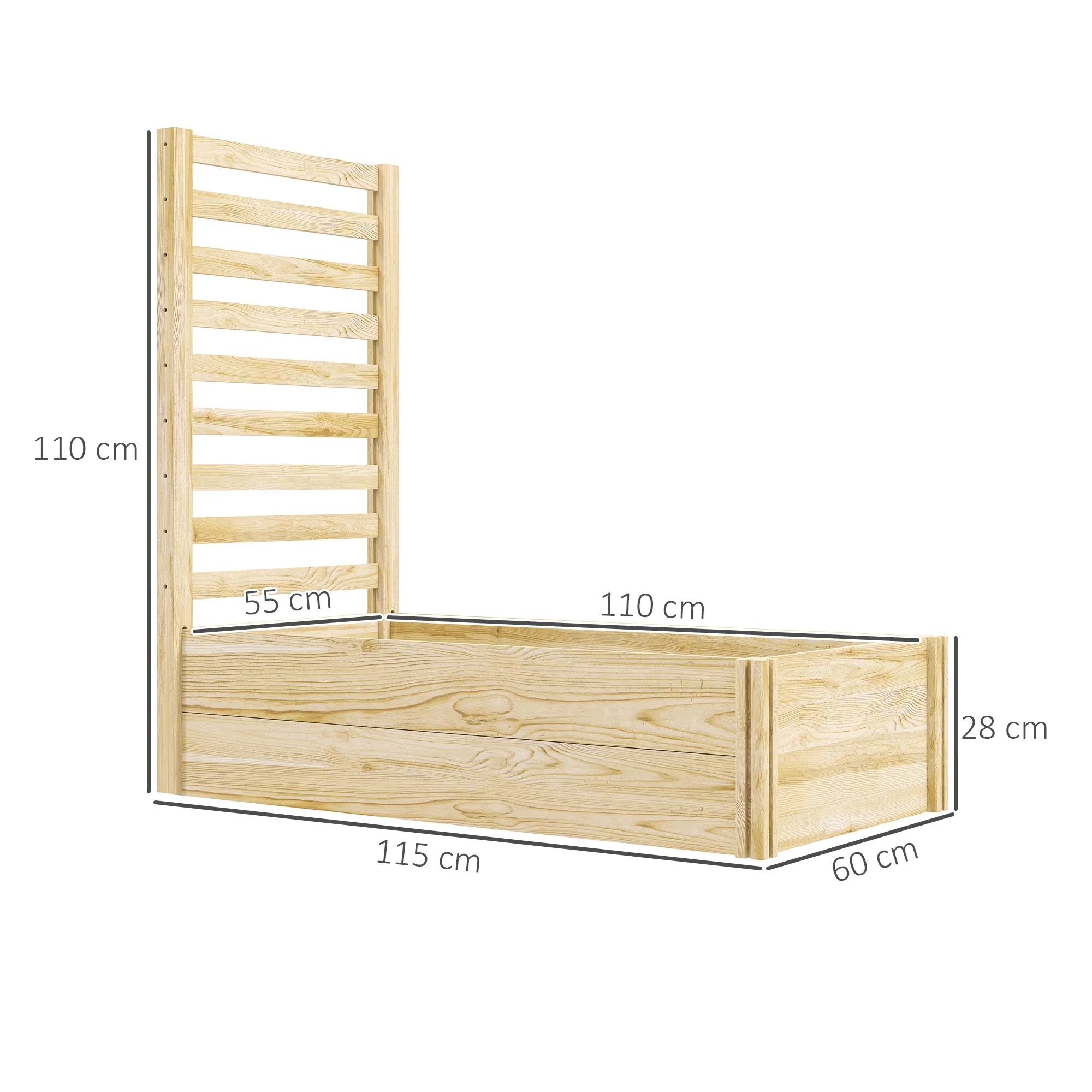 Planter with Trellis for Climbing and Open Bottom, in Fir Wood, 115x60x110 cm, Wood color - Image 3