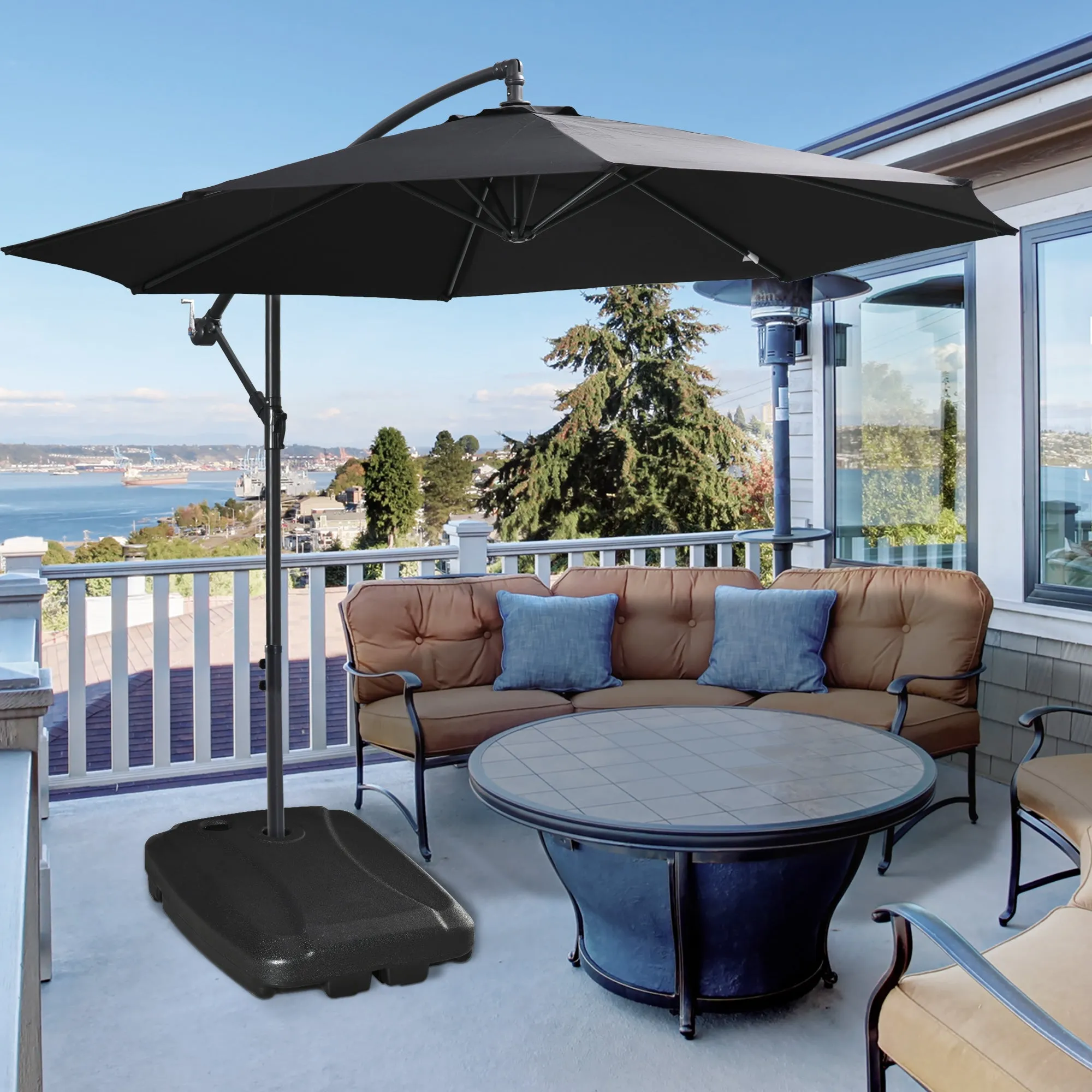 Fillable Arm Umbrella Base up to 75kg with T-Base Included, 80x60x17cm, Black - Image 2
