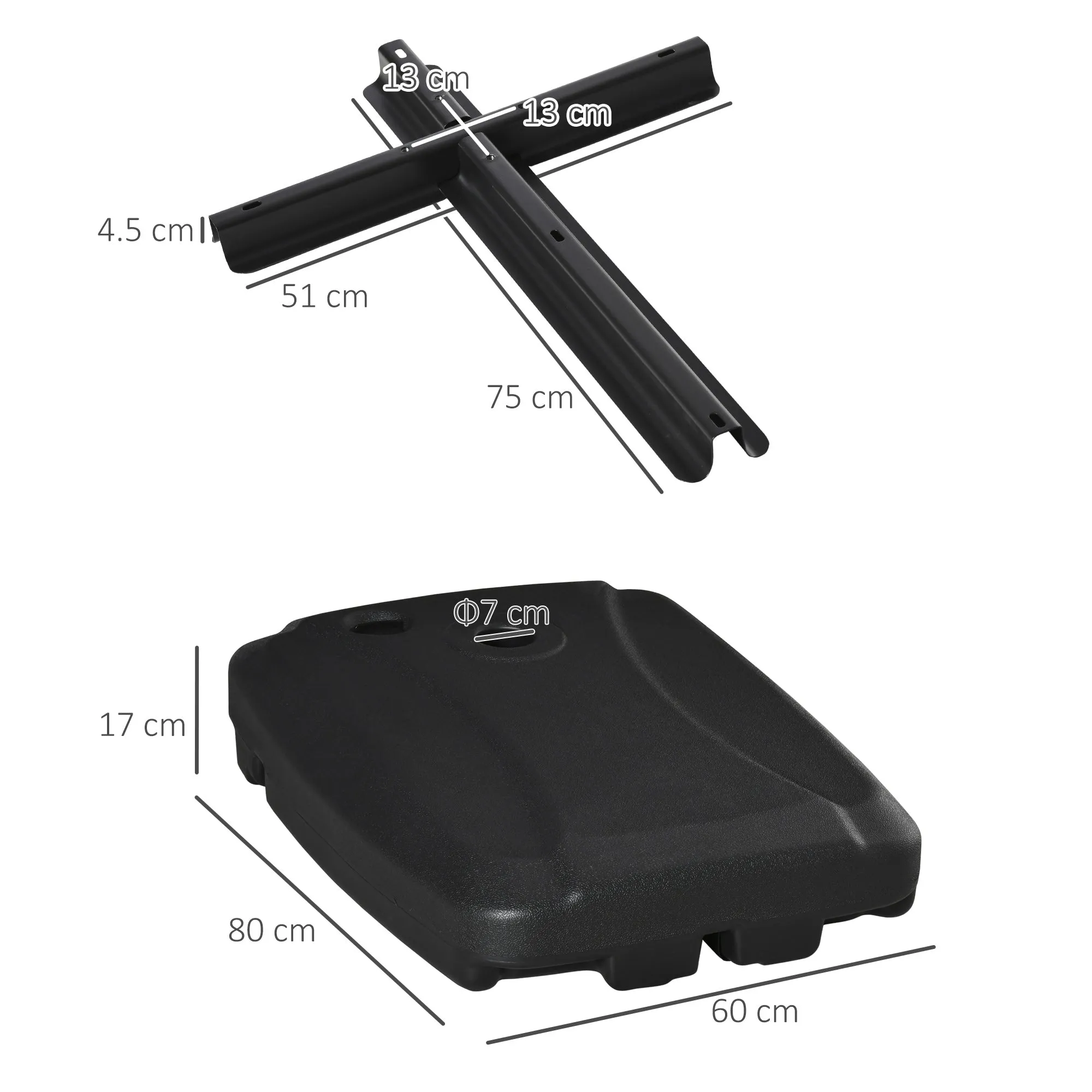 Fillable Arm Umbrella Base up to 75kg with T-Base Included, 80x60x17cm, Black - Image 3