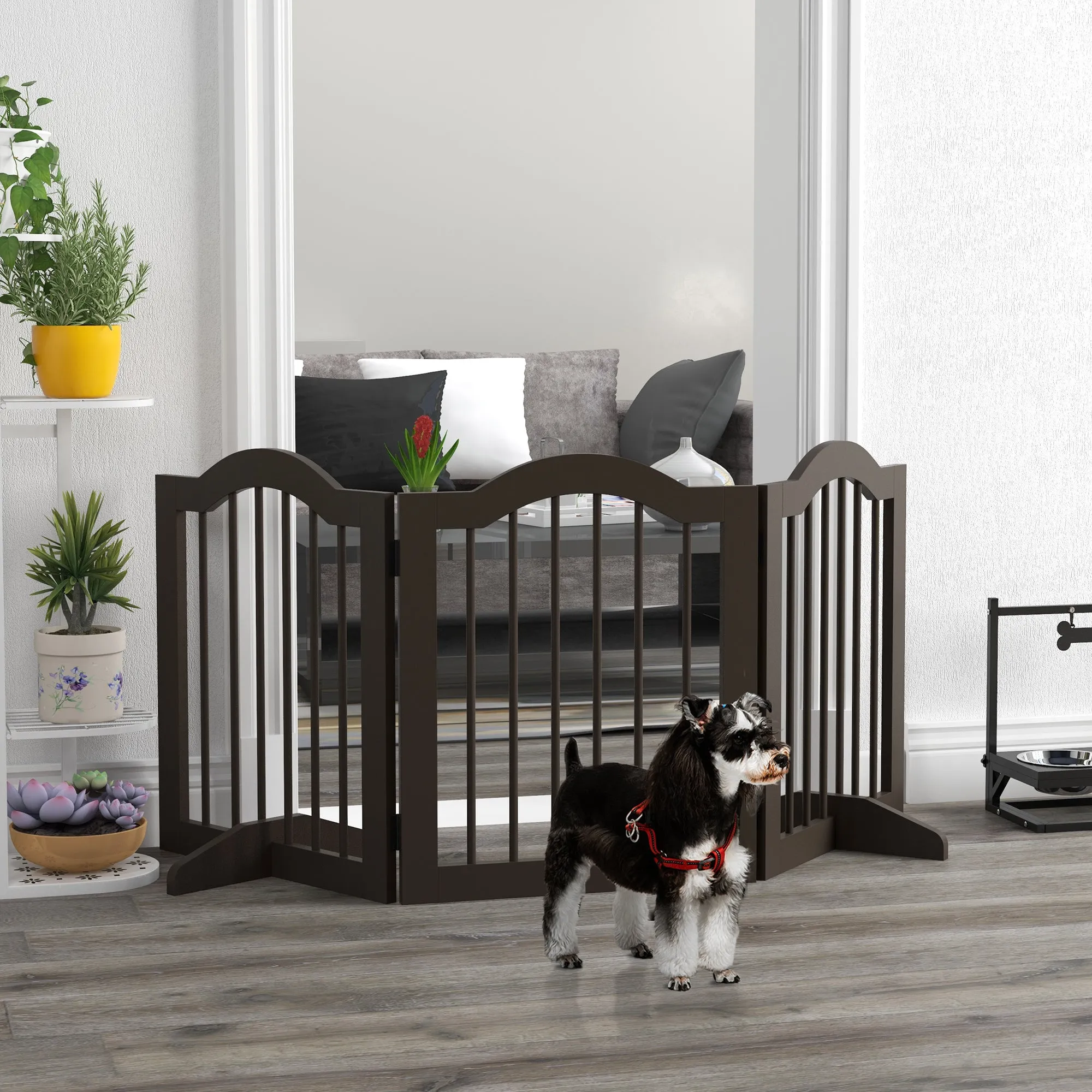 3-Section Folding Wooden Dog Gate, 154.5x29.5x61cm, Coffee - Image 2