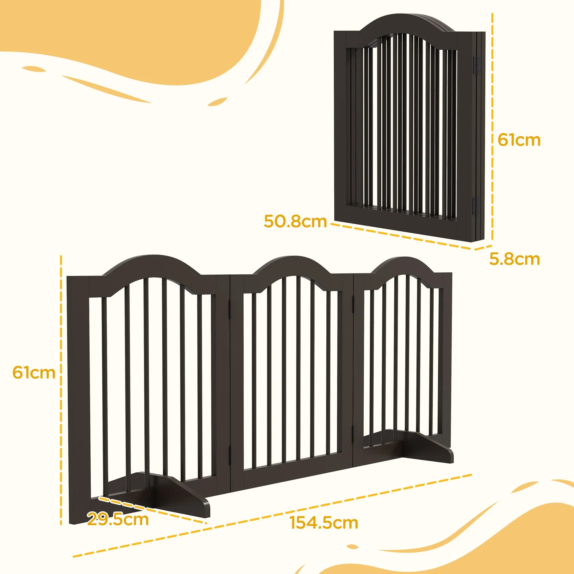 3-Section Folding Wooden Dog Gate, 154.5x29.5x61cm, Coffee - Image 3