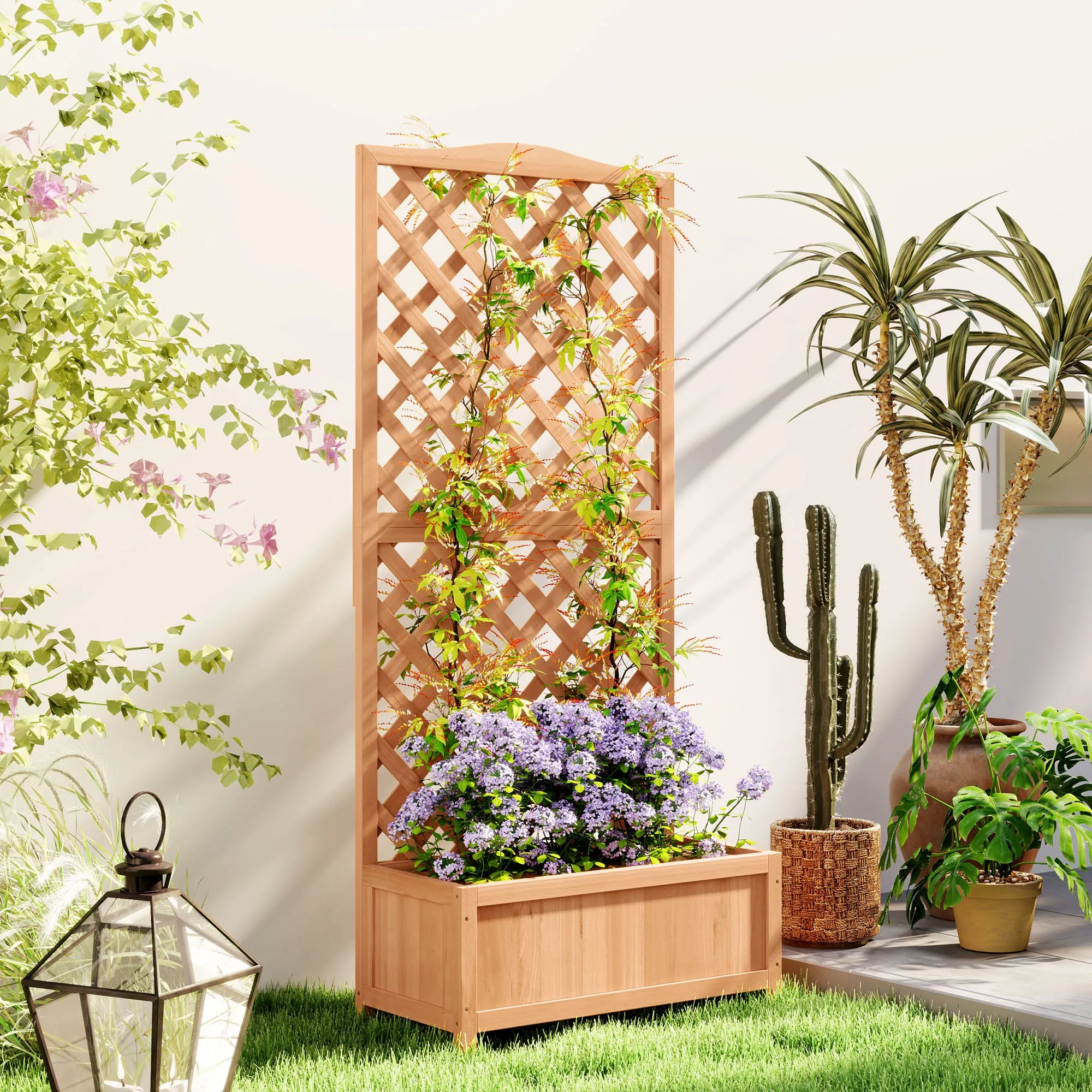 Planter with Trellis for Climbing and Wide Bottom, in Fir Wood, 76x36x170 cm, Brown - Image 2