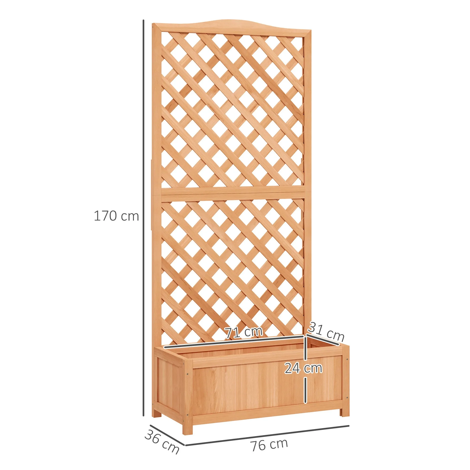 Planter with Trellis for Climbing and Wide Bottom, in Fir Wood, 76x36x170 cm, Brown - Image 3