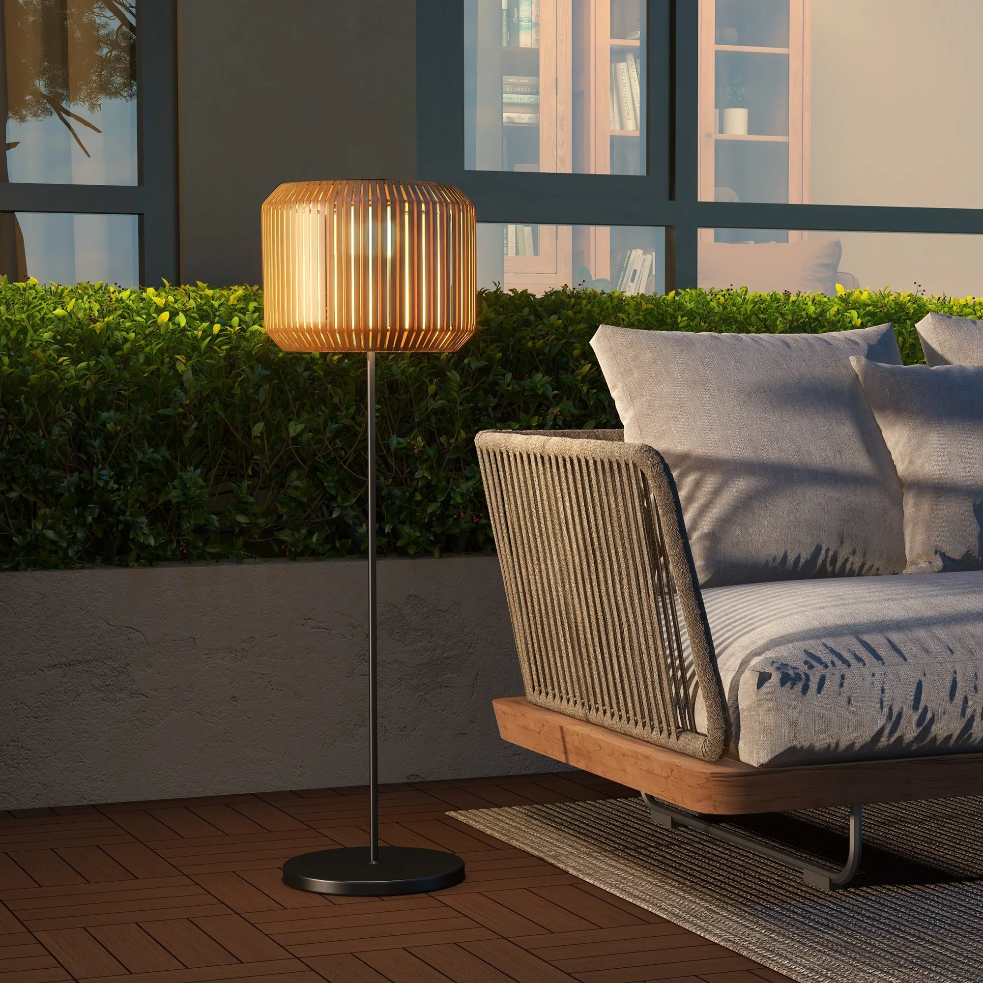 Solar Garden Lamp with LED Lighting, in Steel and PE Rattan, Ø34x130 cm, Yellow - Image 2