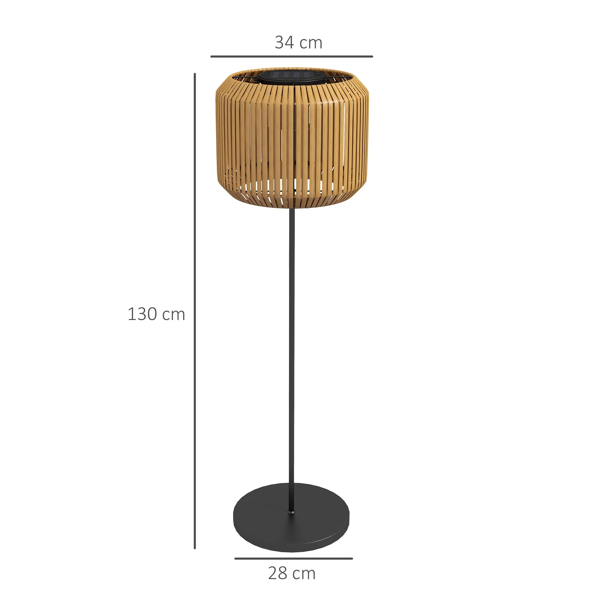 Solar Garden Lamp with LED Lighting, in Steel and PE Rattan, Ø34x130 cm, Yellow - Image 3
