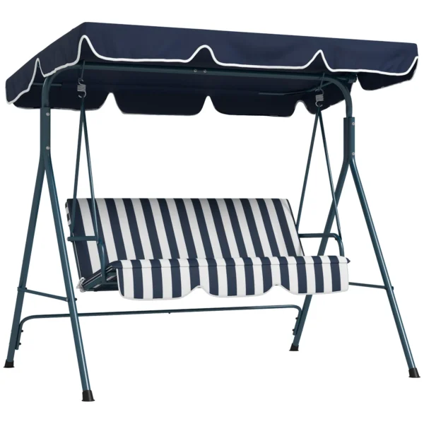 3-Seater Garden Swing with Sunshade Roof, in Steel and Polyester, 172x110x153 cm, White and Blue