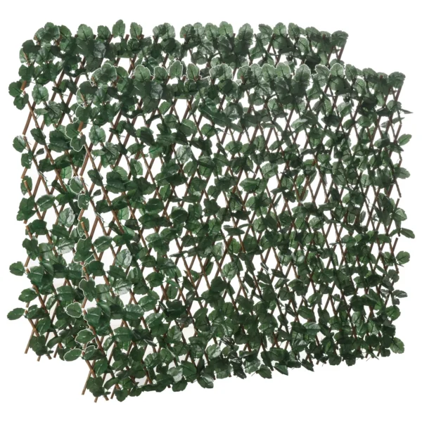 Artificial Hedge with 2 Sections of 356 Ivy Leaves, in Polyester and Rattan, 200x100 cm, Green and Brown