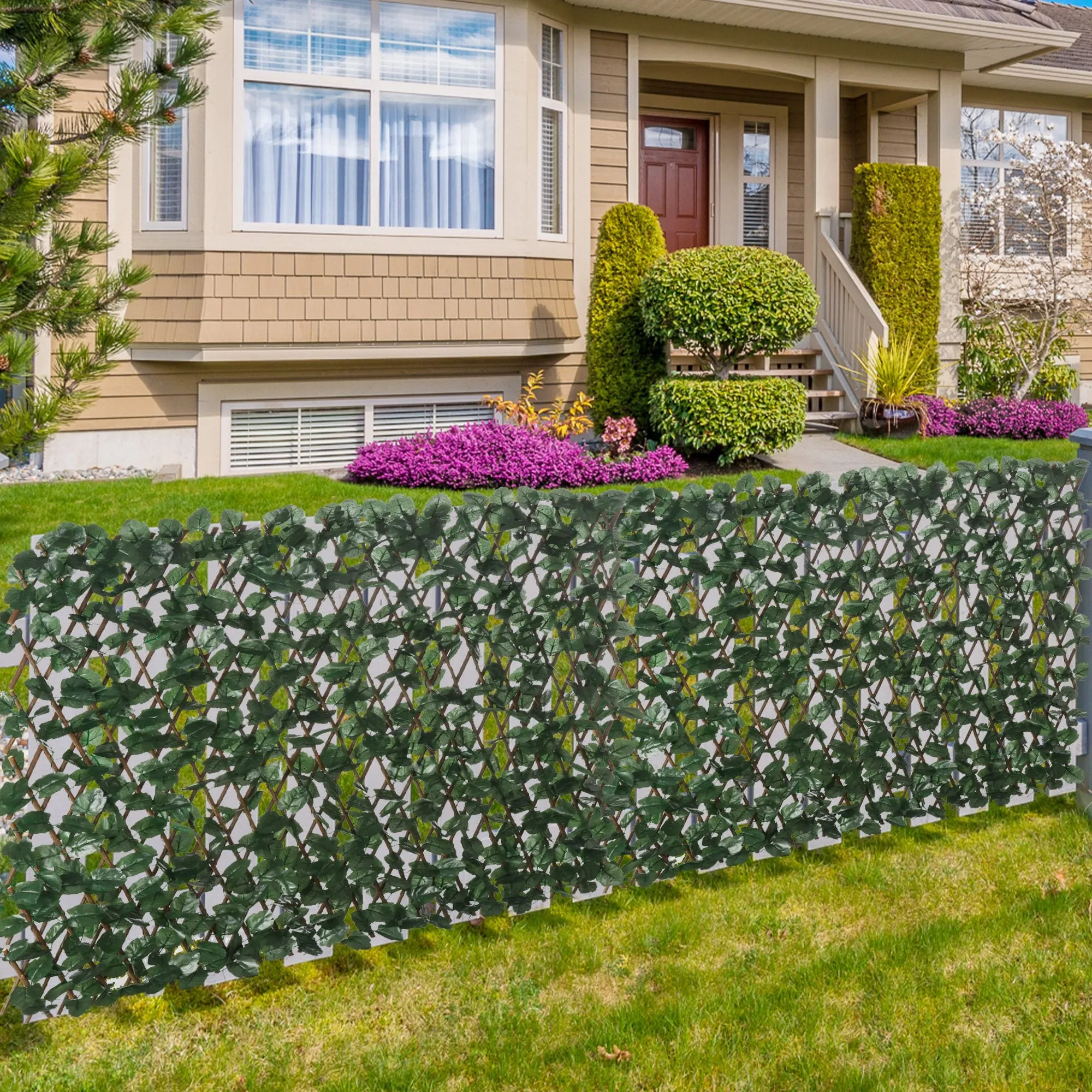 Artificial Hedge with 2 Sections of 356 Ivy Leaves, in Polyester and Rattan, 200x100 cm, Green and Brown - Image 2