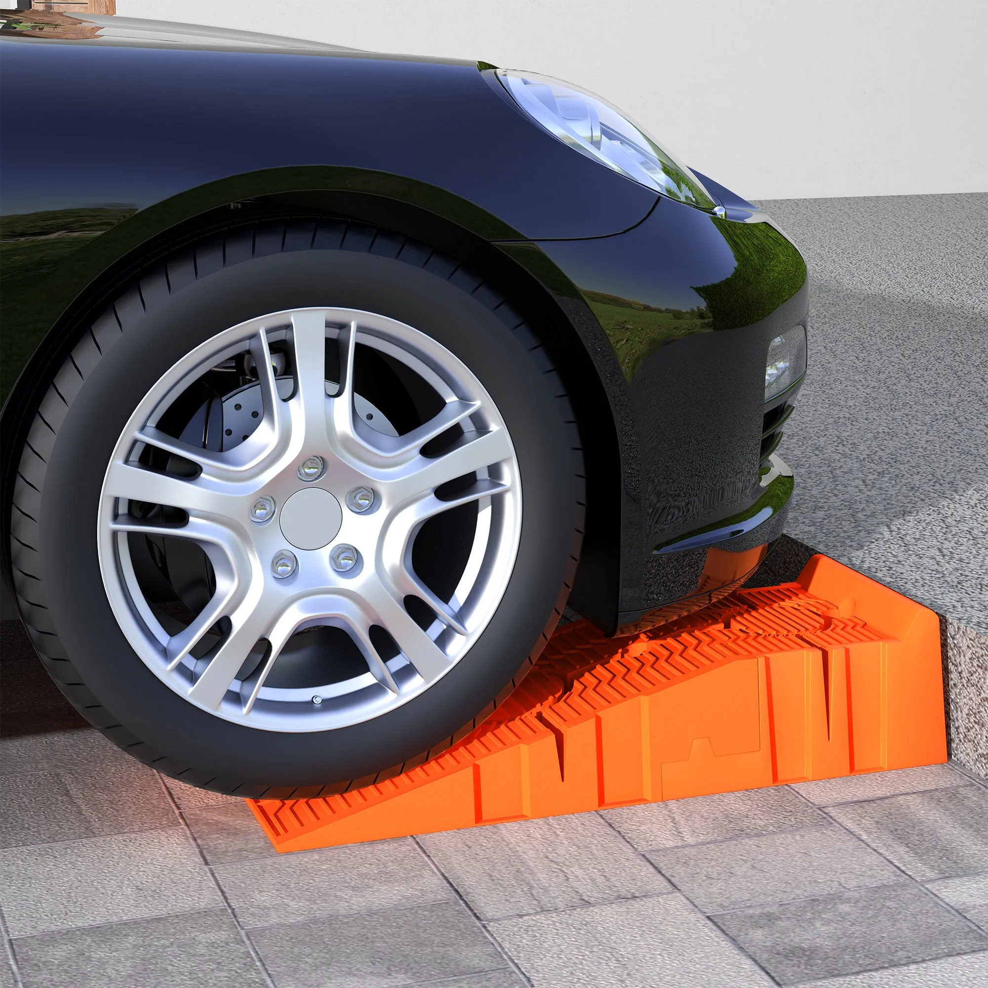 Set of 2 Plastic Car Ramps with Maximum Load 5 Tons, 91x30x21 cm, Orange - Image 2