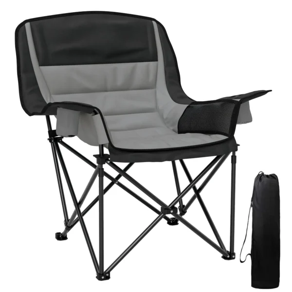 Folding Camping Chair with 2 Cup Holders and Side Pockets, 99x71x103 cm, Gray and Black