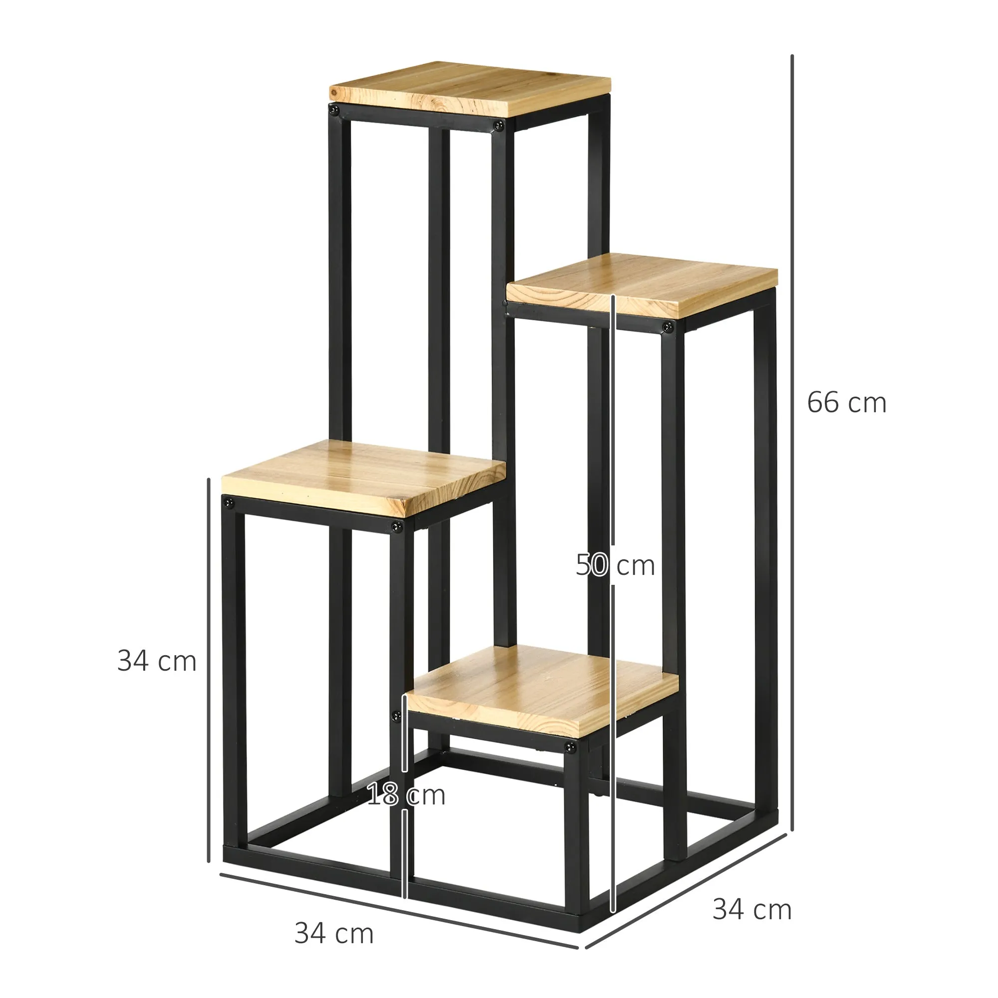 4-Tier Metal and Wood Plant Shelf for Indoor and Outdoor, 34x34x66cm - Image 3
