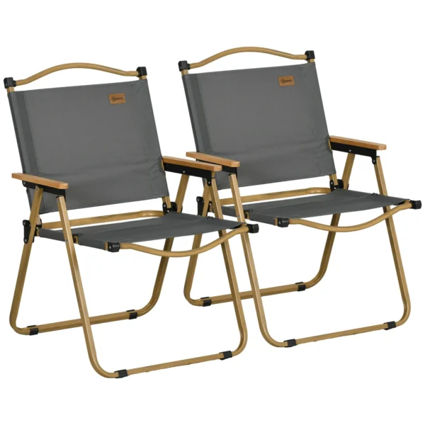 Set of 2 Folding Outdoor Chairs with Armrests in Oxford Fabric and Steel, Gray