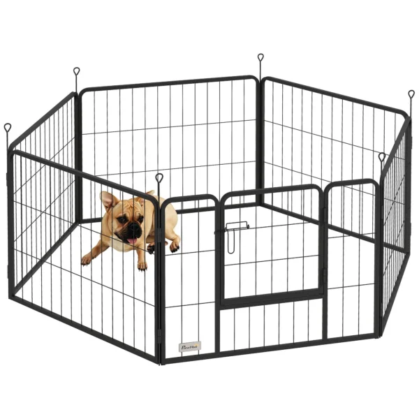 Dog Fence with 6 Modular Panels 80x1.5x60 cm in Black Steel with Entrance Door