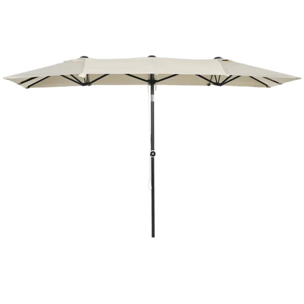 Double Tilting and Adjustable Umbrella with Cord, in Polyester and Metal, 150x295x170-214 cm, Cream