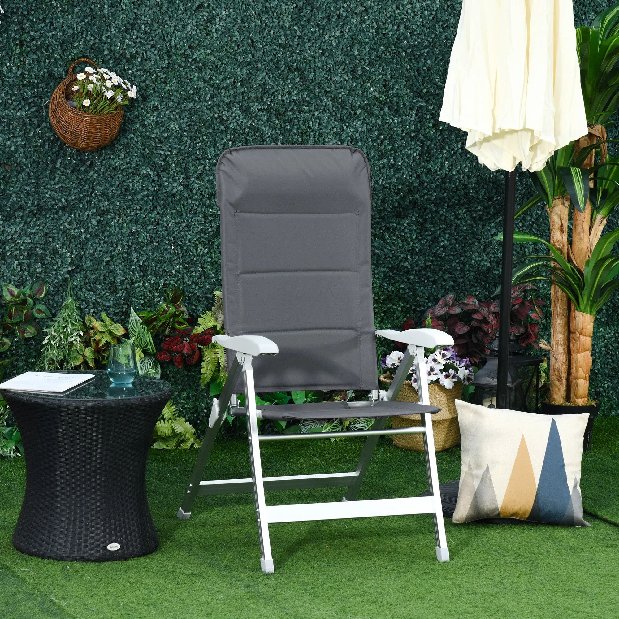 Folding Fishing Chair with Armrests and Adjustable Backrest, in Aluminum and Polyester, 75x61.5x76-115 cm, Gray - Image 2