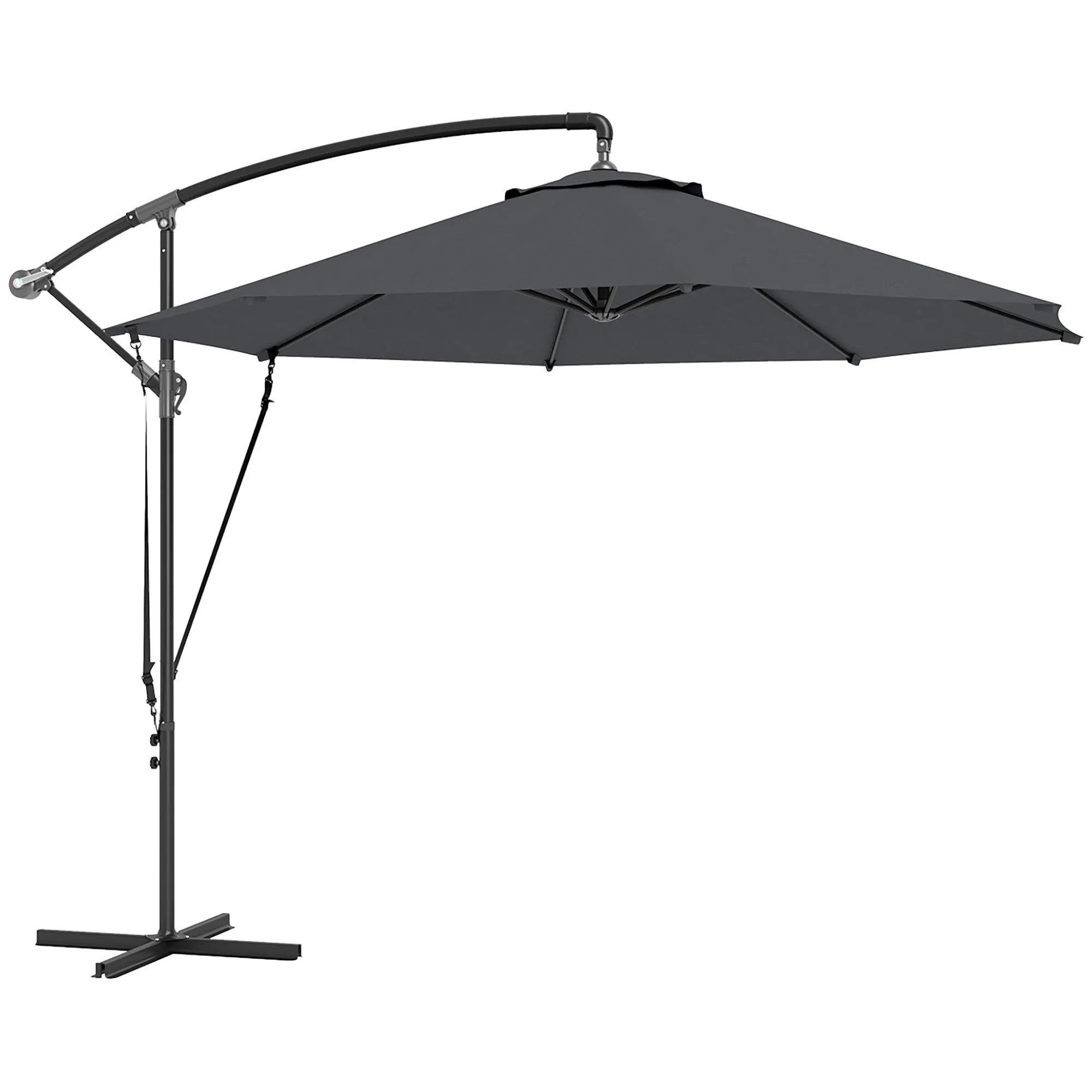 Round Tiltable and Swivel Garden Umbrella, Crank and UPF 50+ Protection, Ø3 m, Dark Gray