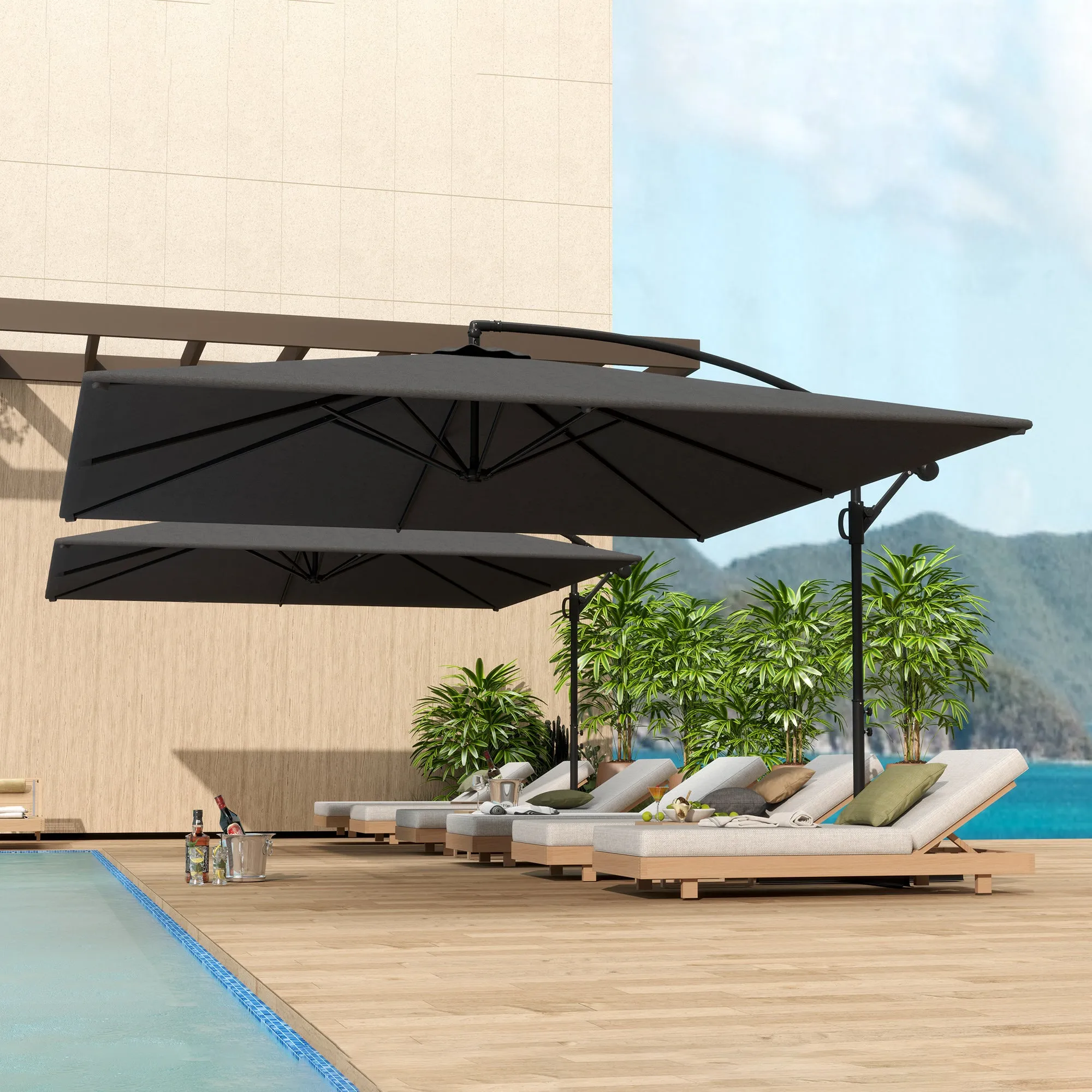 Garden Umbrella with Arm 3.6x3.9 m 360° Swivel and Tilting, Crank Opening, Gray - Image 2