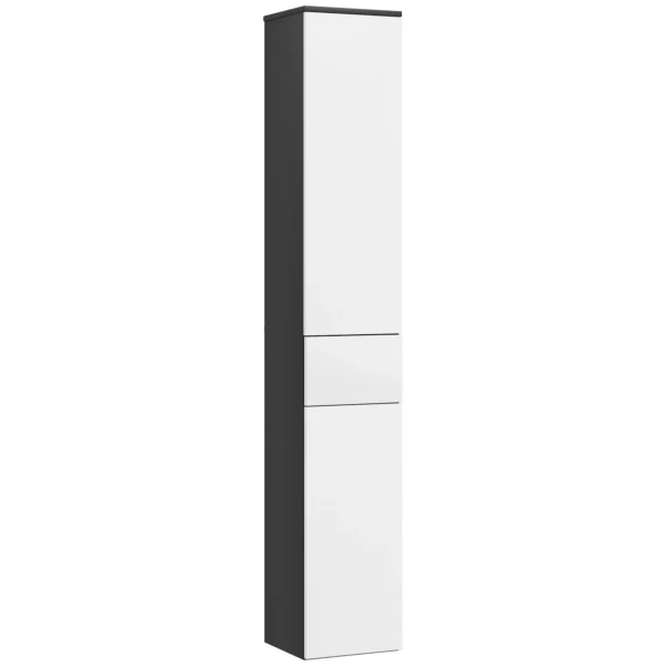 Space-saving Wooden Bathroom Column with 2 Cabinets and Drawer, 30x28x180 cm, Black
