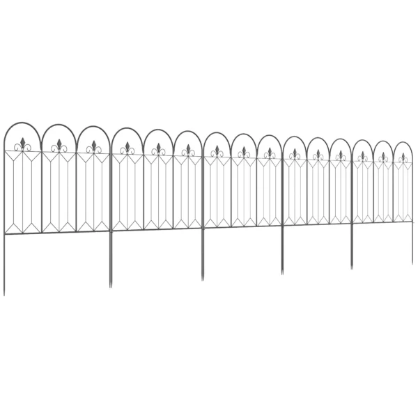 5-Panel Outdoor Metal Fence with Pickets, 305x79.5 cm, Black