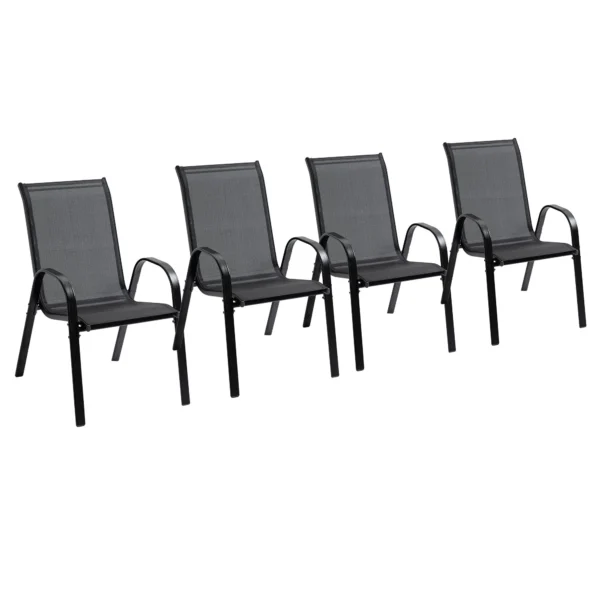 Garden Chairs Set of 4 Pieces with Armrests, in Metal and Breathable Fabric, 70x54x90cm, Black