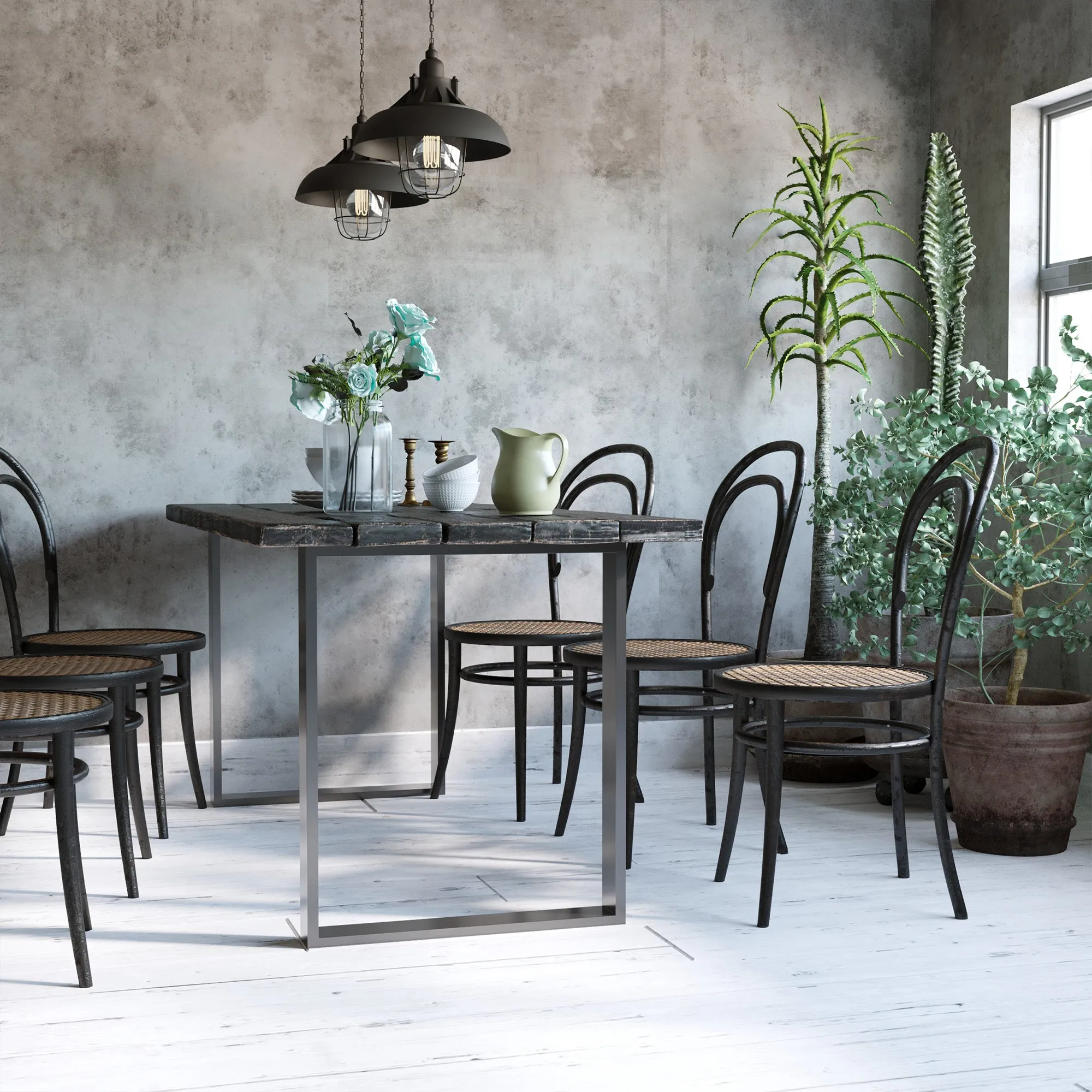 Set of 2 Industrial Style Rectangular Table Legs in Steel, Capacity 60 kg, 60x8x72 cm, Black - Image 2