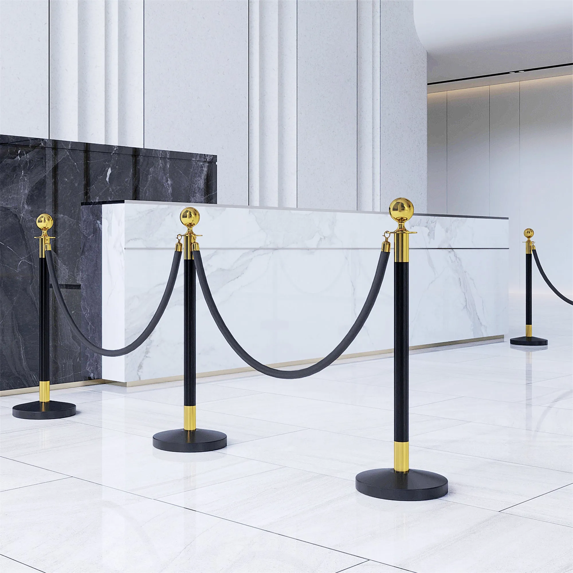 Stainless Steel Path Markers with 1.5 m Black Velvety Rope and Fillable Base, Ø32x96 cm - Image 2