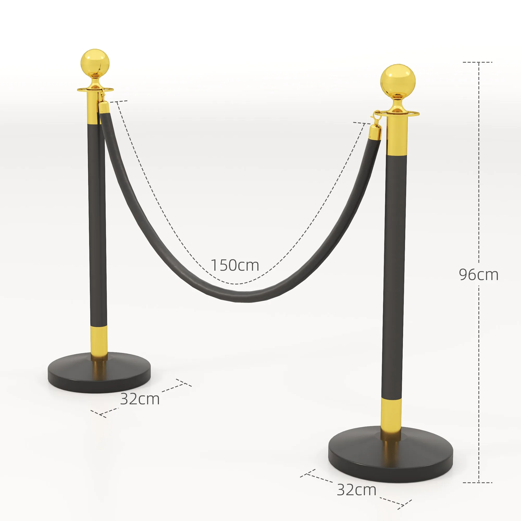 Stainless Steel Path Markers with 1.5 m Black Velvety Rope and Fillable Base, Ø32x96 cm - Image 3