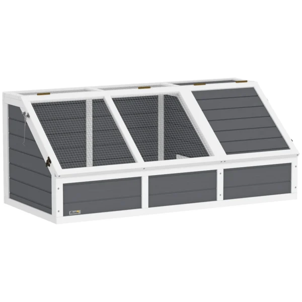 Bottomless Land Turtle House, in Fir Wood and Galvanized Steel, 120x55x50H cm, Gray and White