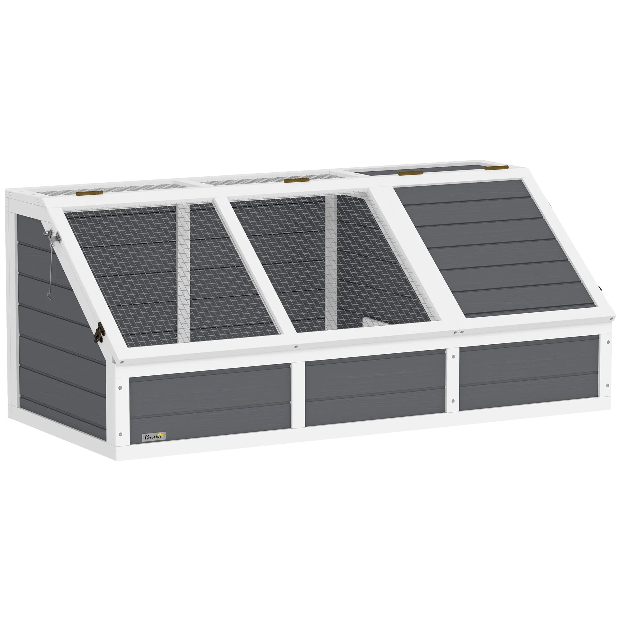 Bottomless Land Turtle House, in Fir Wood and Galvanized Steel, 120x55x50H cm, Gray and White