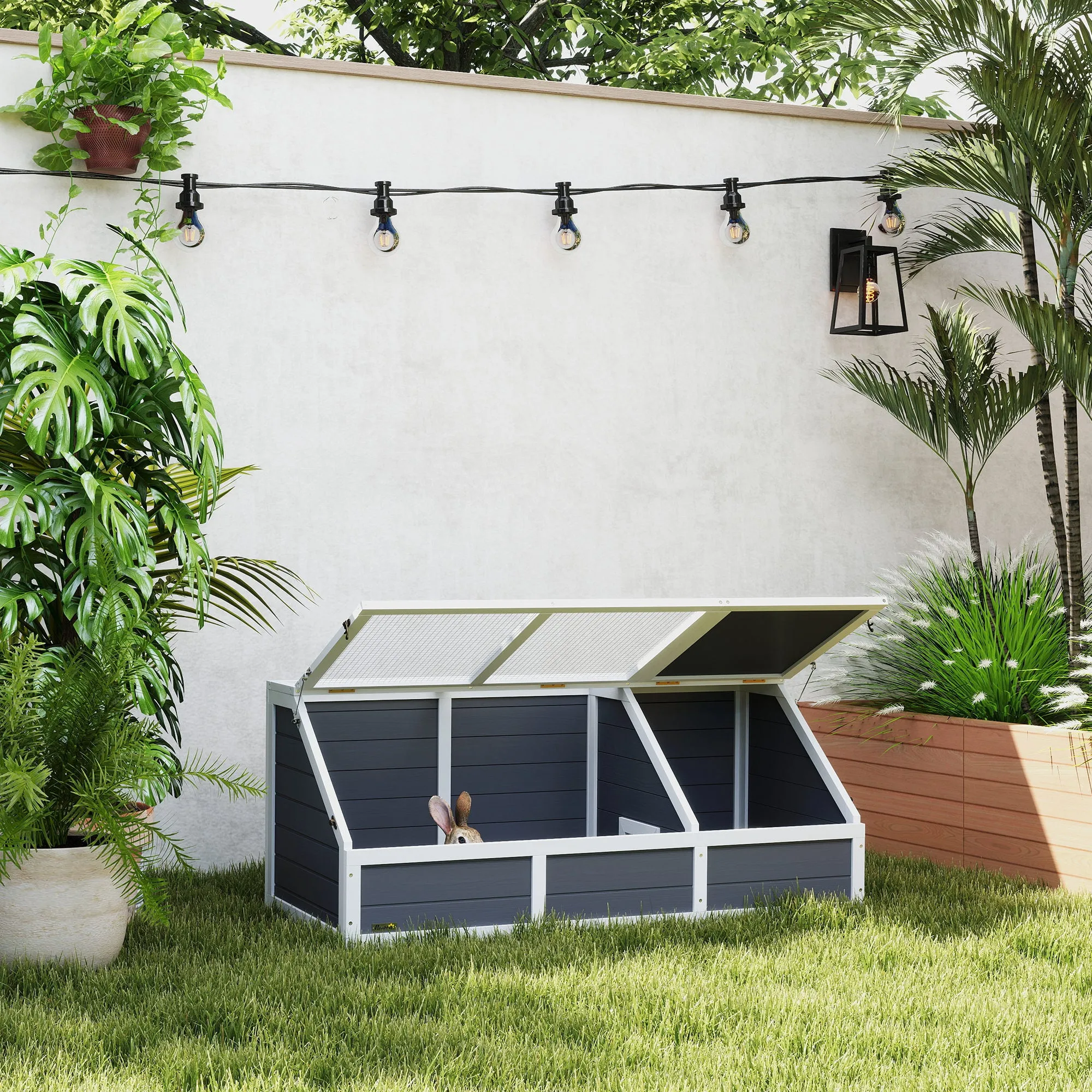 Bottomless Land Turtle House, in Fir Wood and Galvanized Steel, 120x55x50H cm, Gray and White - Image 2