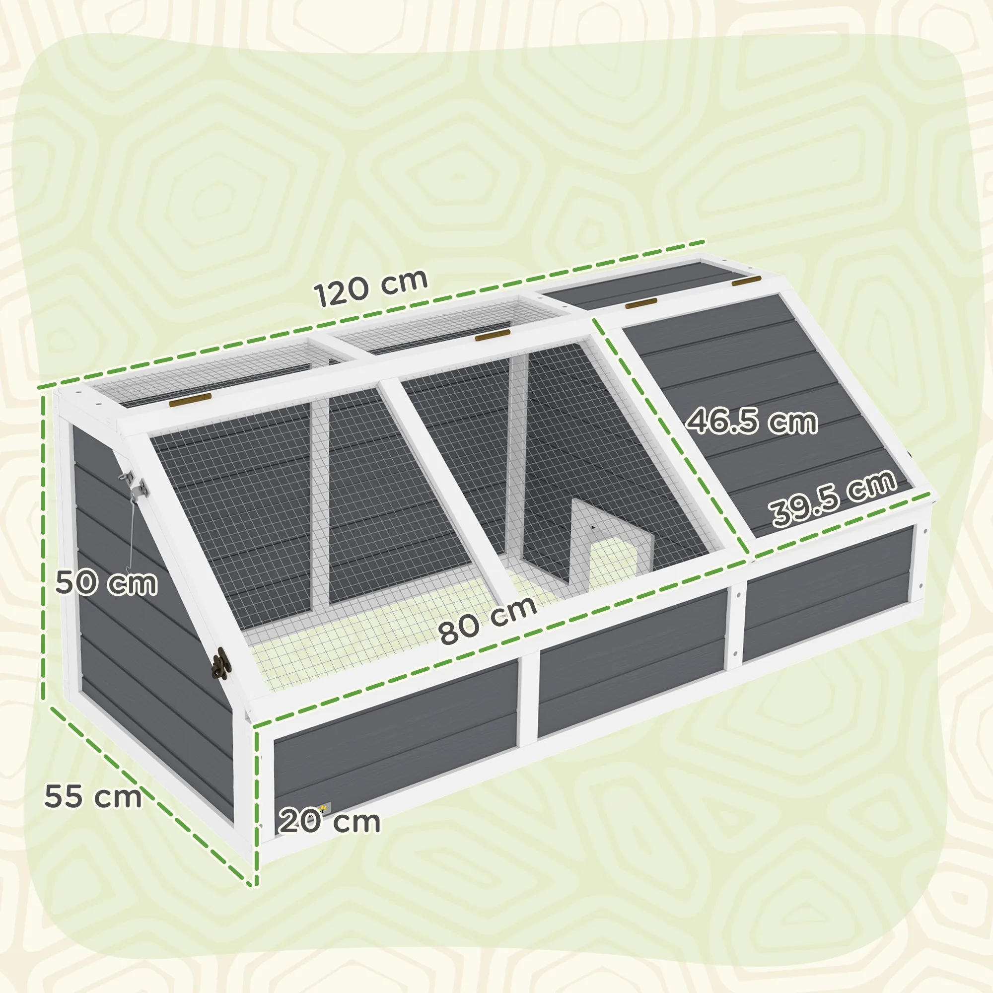 Bottomless Land Turtle House, in Fir Wood and Galvanized Steel, 120x55x50H cm, Gray and White - Image 3