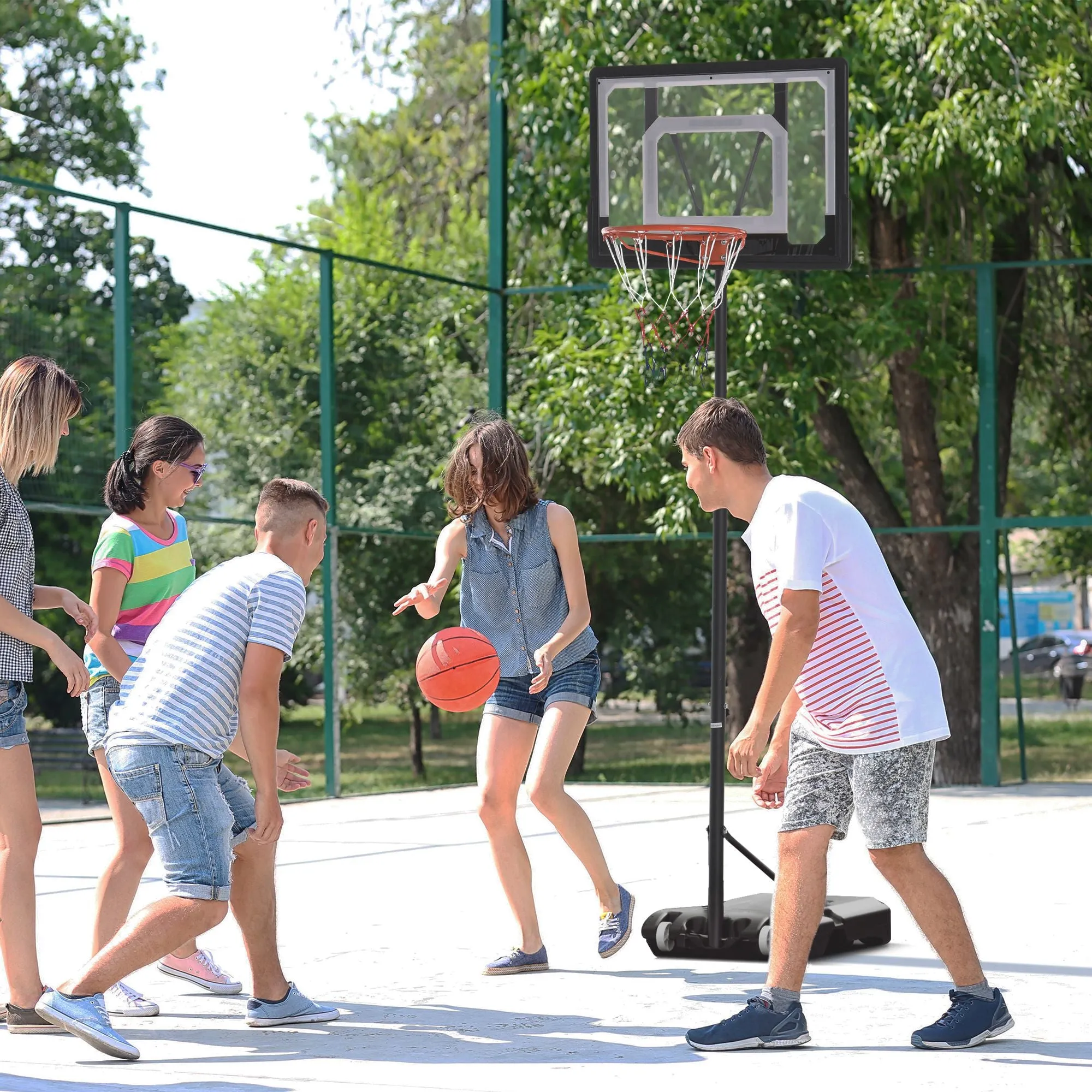 Basketball Hoop Adjustable Height 160-210cm, Steel Structure and Base with Wheels, Transparent PE Backboard - Image 2