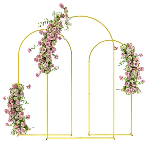 Set of 3 Garden Arches 1.8m, 2m, and 2.2m, Decorative Metal Arches, Gold Color
