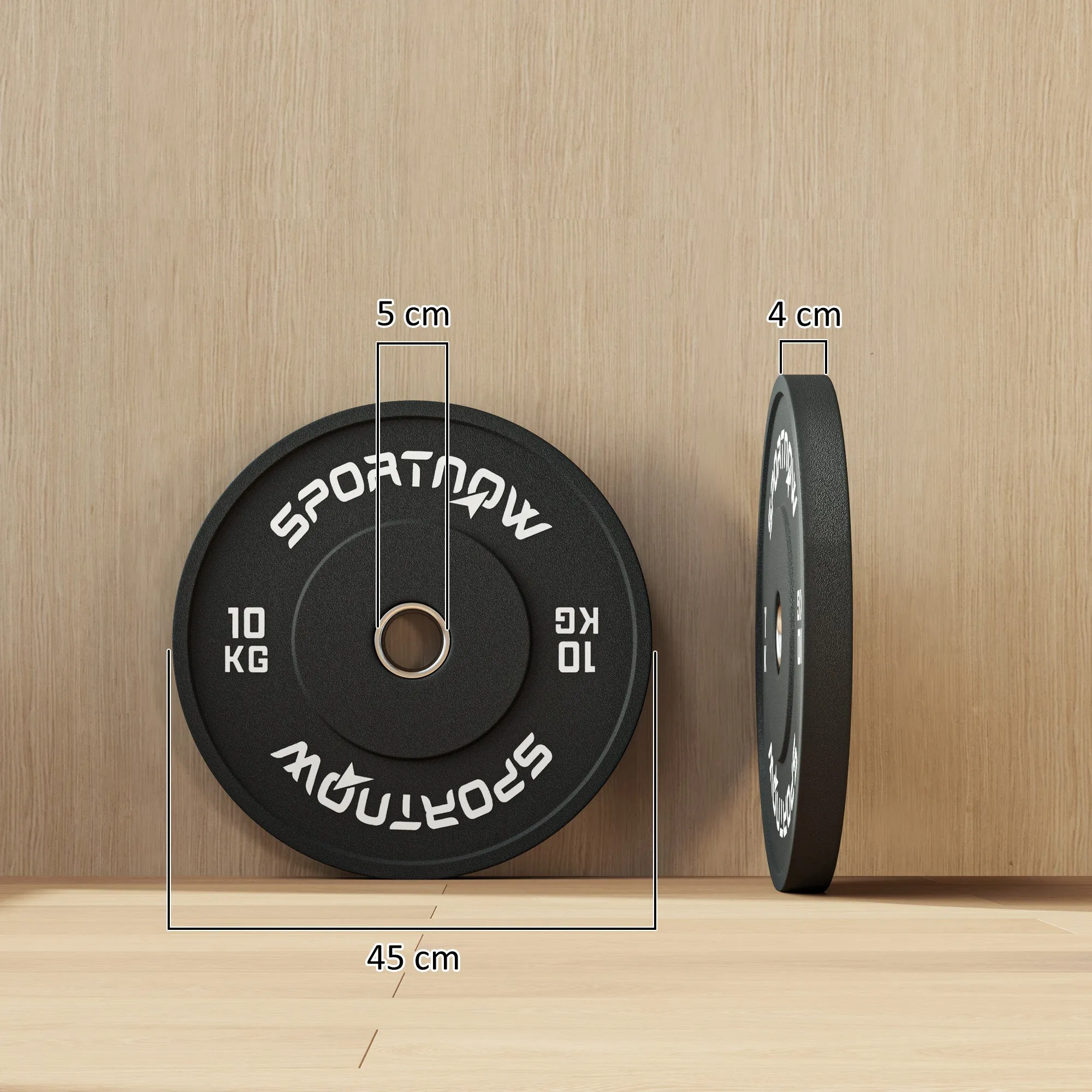 Set of 2 10kg Rubber Weight Discs with 2"/5 cm Hole for Dumbbells and Barbells, Black - Image 3