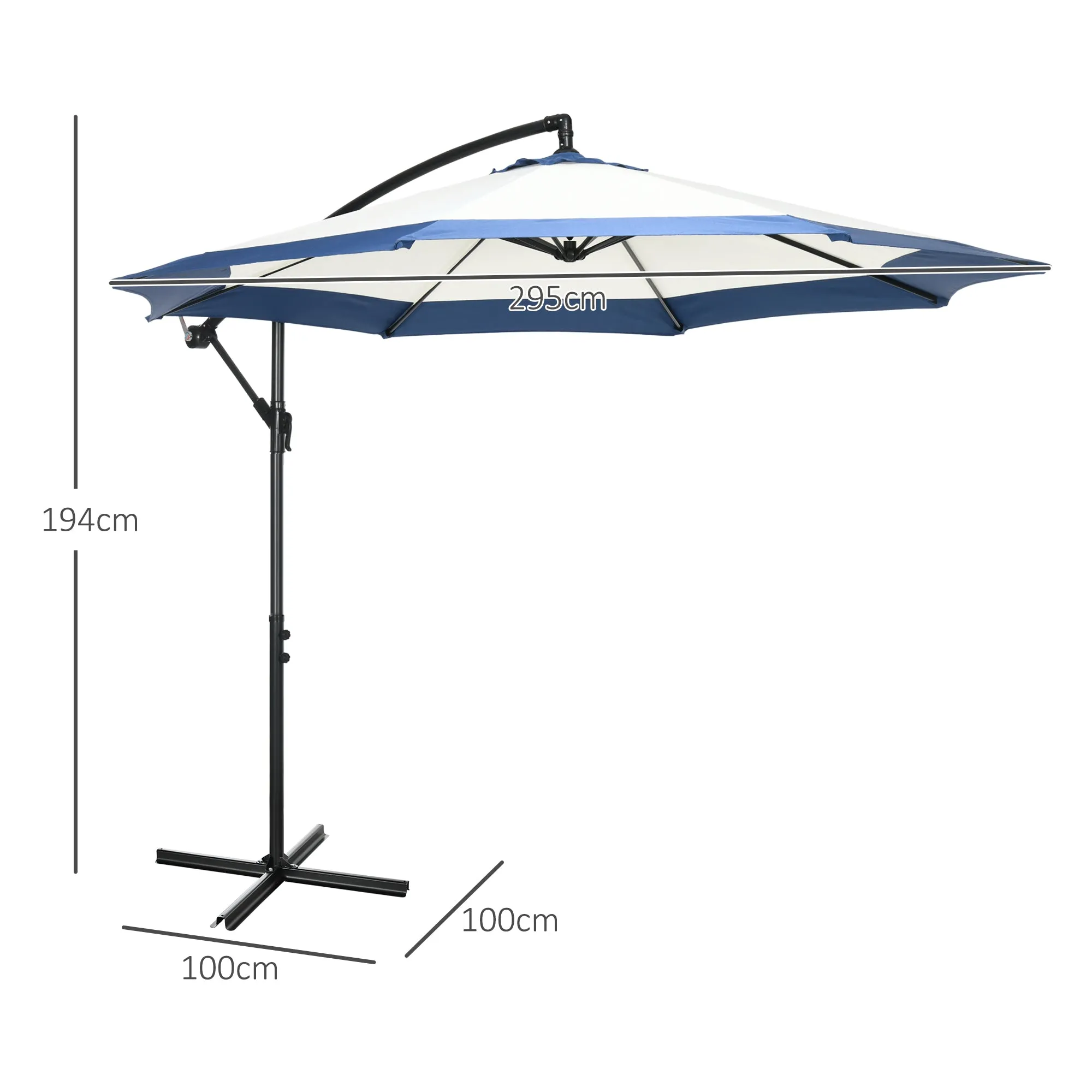 Garden Umbrella with Arm 3x2 m with Crank, Metal and Polyester, Dark Blue and Cream - Image 3