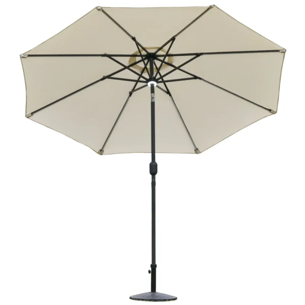 Garden Umbrella Φ270 x 245Acm with Crank Opening and Tilting, LED Lights and Solar Panel, Cream White